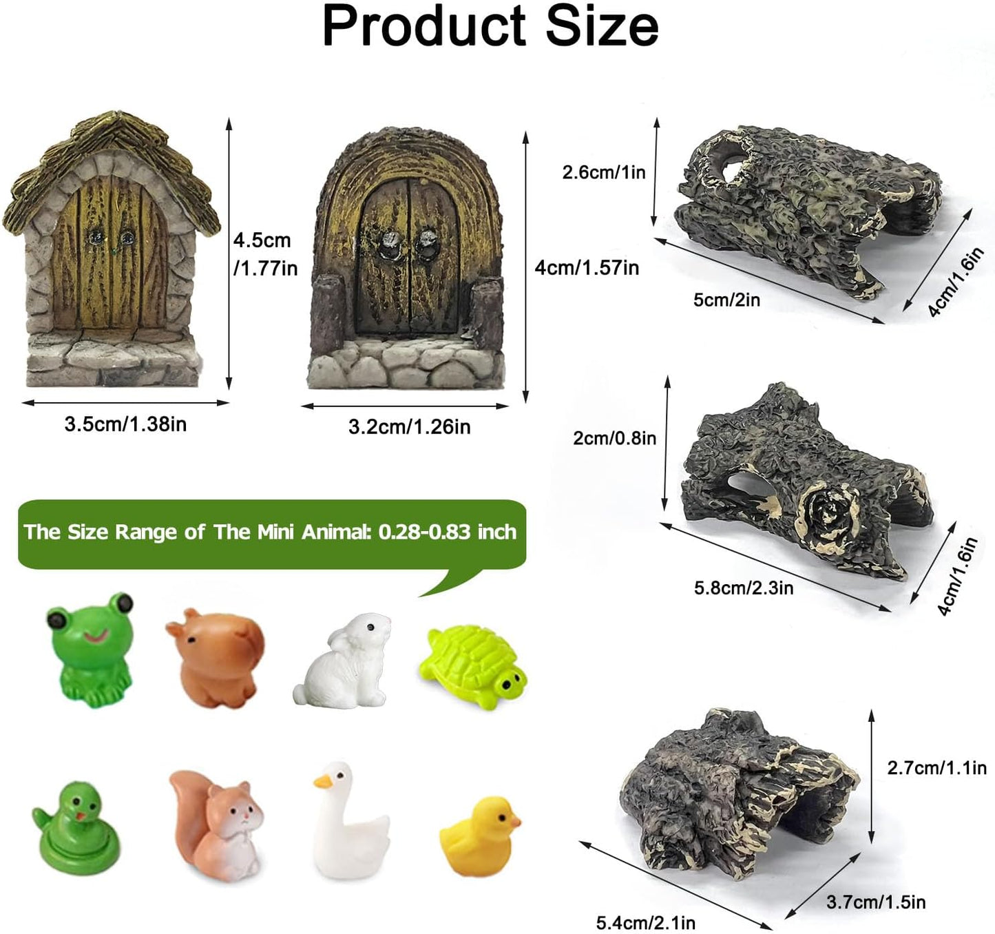 42 Pcs Miniature Fairy Garden Accessories, Fairy Door, Miniature Tree Stumps and Tiny Resin Animal with Moss for DIY Craft, Lawn, Fairy Garden Decor