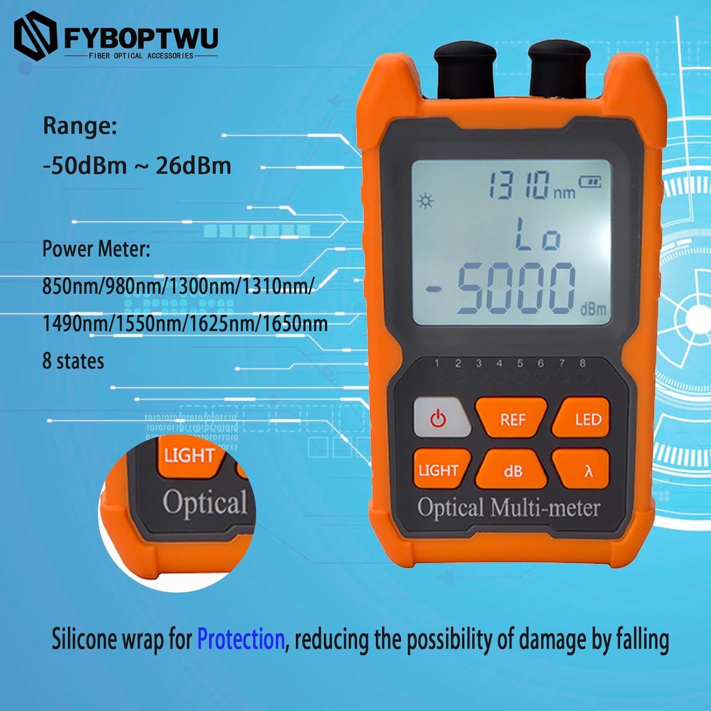 4 in 1 Function Fiber Optic Tester Portable Optical Power Meter (FC/SC/ST) & VFL 2mw Visual Fault Locator & LED, OPM & VF, Range: (-50) dBm ~ (+26) dBm，2pcs