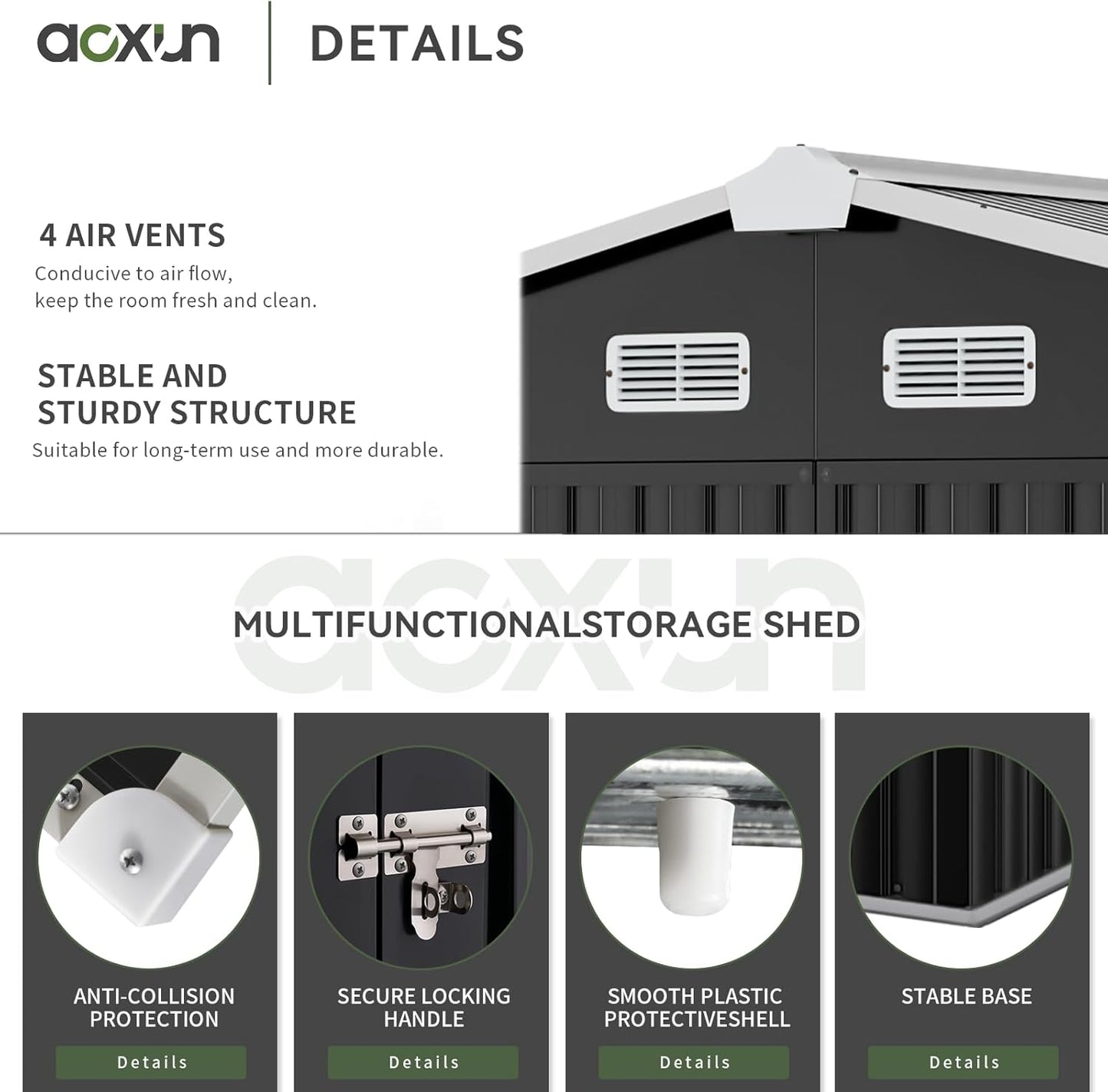 Aoxun 9.4x7.3x6.5 FT Outdoor Storage Shed, Garbage Can, Outdoor Metal Shed for Tool, Garden, Bike, Placed in Patio, Garden (Black)