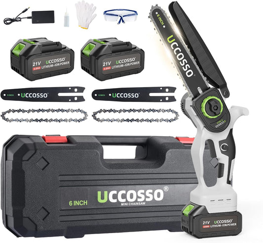 Mini Chainsaw 6 Inch Cordless Hand-Held Electric Chain Saw,Small Chainsaw 2×3.0Ah Battery Powered Safety Lock for Tree Trimming, Branches, Wood Cutting