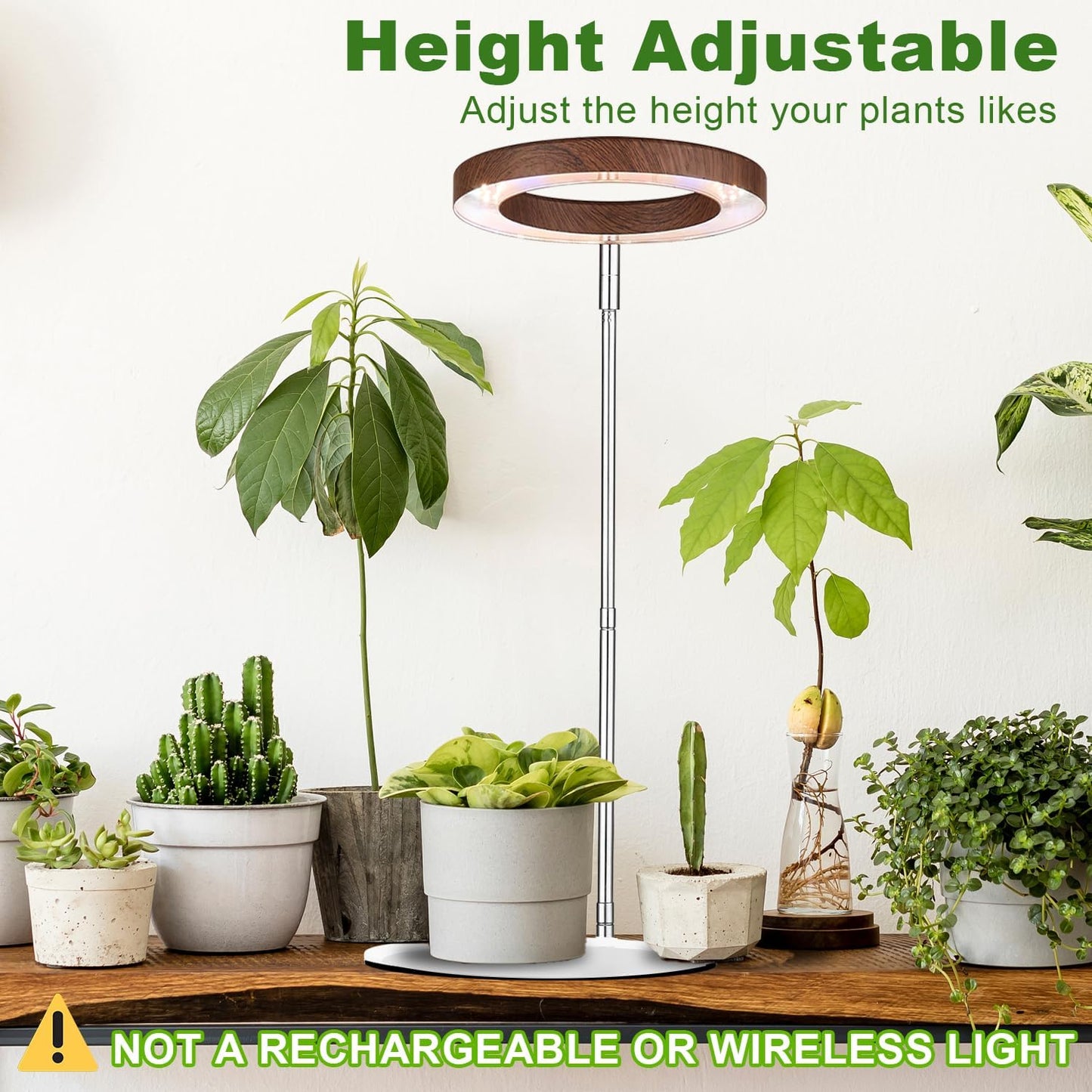 yadoker 144 LEDs Plant Grow Light for Indoor Plant,Aluminum Walnut Wood Grain Desk LED Grow Light, Height Adjustable,6.3" Aluminum Housing,Automatic Timer with 8/12/16 Hours,10-Level Brightnes