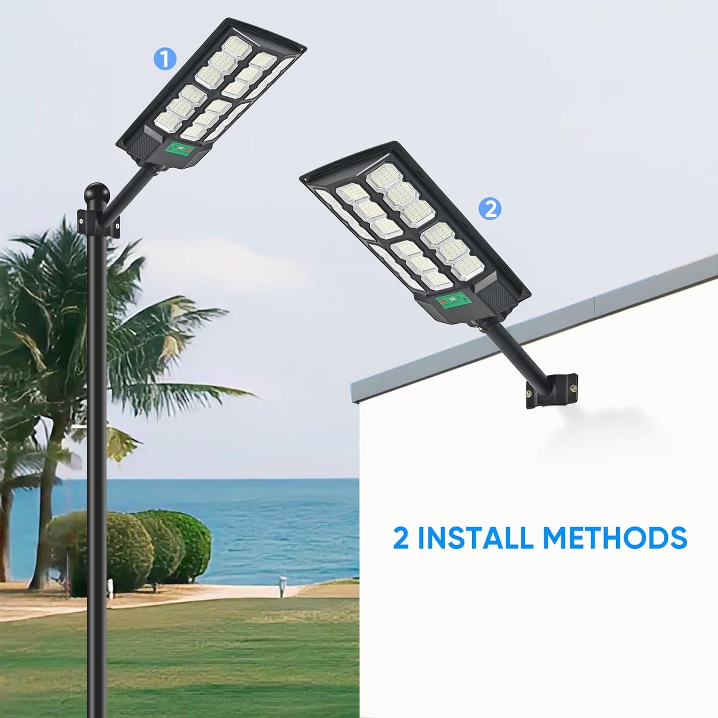 2025 New Solar Street Lights Outdoor Waterproof 6500K 20000LM 5730 LEDs Solar Parking Lot Lights Dusk to Dawn Flood Light Motion Sensor and Remote Control for Area Lighting Yard, 2 Pack