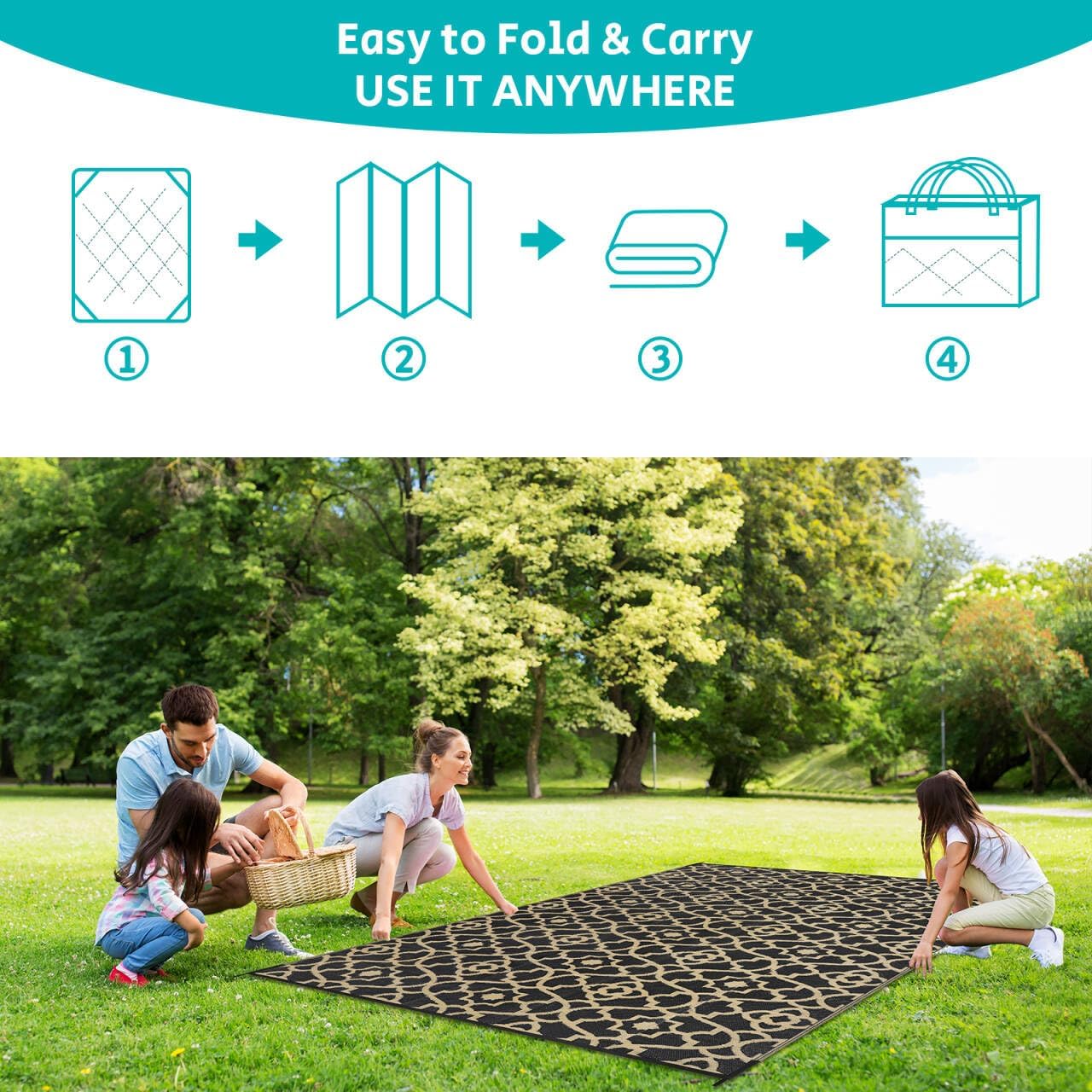 HEBE Outdoor Rug Waterproof 8x10, Reversible Plastic Straw Rug RV Camping Rug, Indoor Outdoor Patio Mat Clearance, Outside Carpet for Porch,Deck,Camper,Balcony,Backyard,Picnic