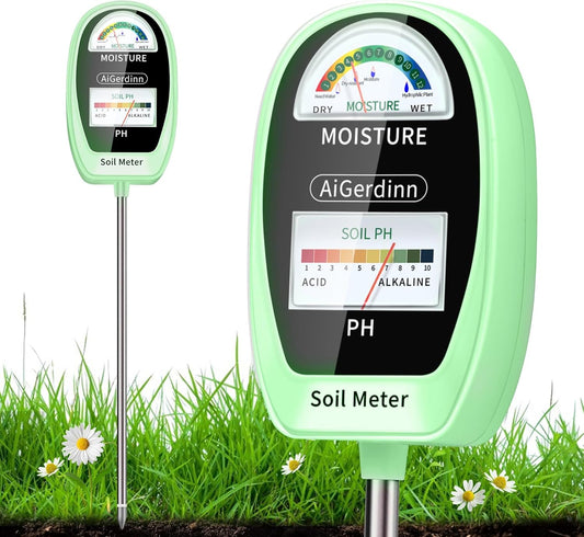 2-in-1 Soil Test Kit, Soil Moisture Meter, Soil pH Tester-Dual Dial-Simultaneously-Display Results-Soil pH Meter, Moisture Meter for House Plants,Lawn,Garden,Farm Indoor&Outdoor-BabyGreen