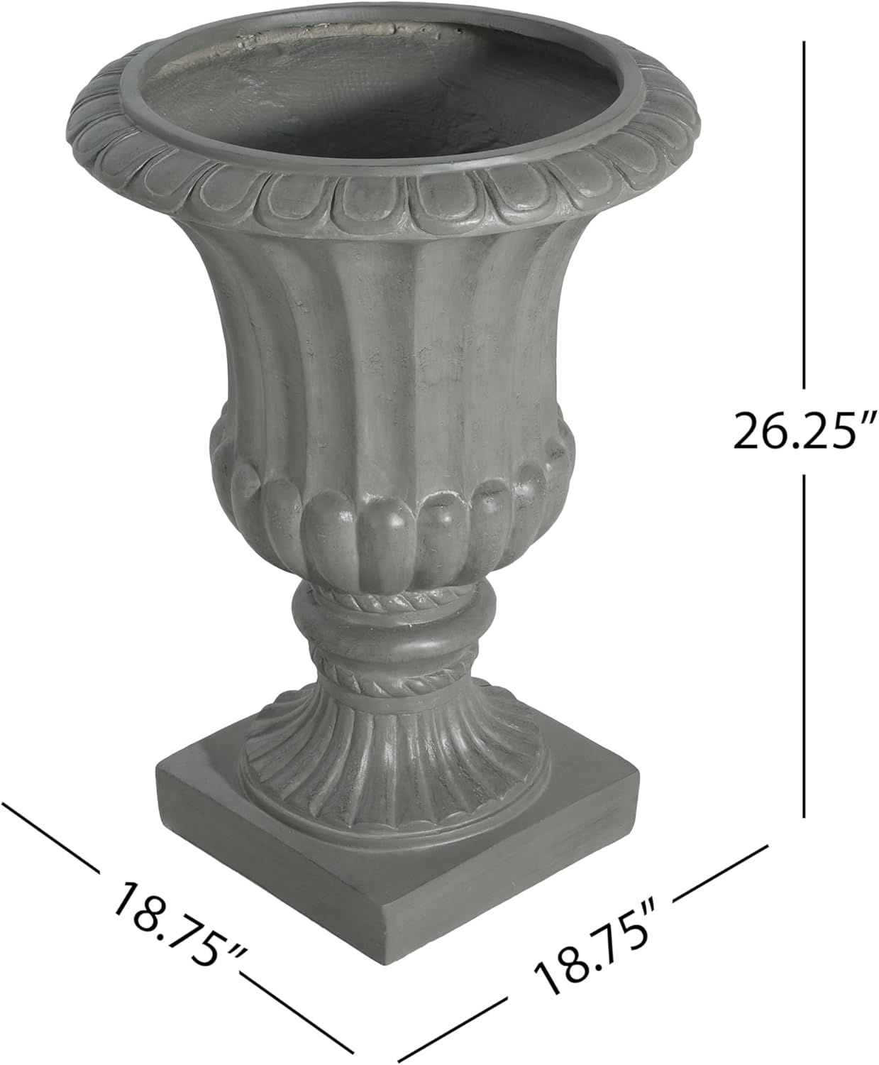 Christopher Knight Home Stella Outdoor Urn Planter with Drainage Hole, Mid-Century Modern Garden Urn, Large Garden Pot, Floral Relief Design, Sturdy MGO Outdoor Planter, Flower Urn, Gray