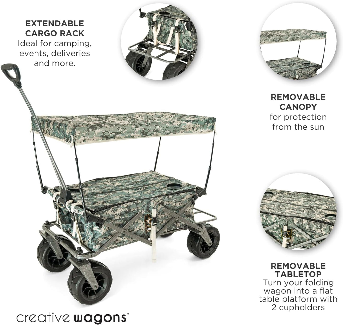 Creative Outdoor Push Pull Stroller Wagon, Beach Hauler XXL Deluxe with Canopy, Collapsible and Portable Heavy Duty Folding Cart, Supports up to 200lbs Weight Capacity, Giant 10" Wheels