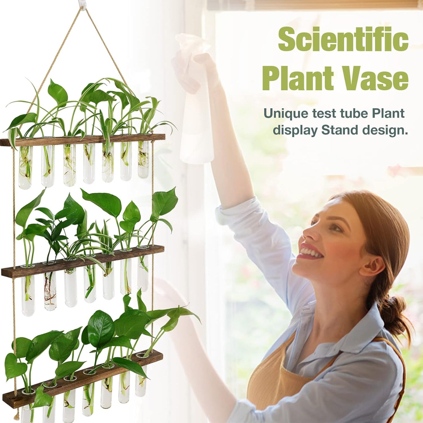 XXXFLOWER Wall Hanging Propagation Station with Wooden Stand 21 Glass Test Tubes 3 Tiered Planters Wall Terrarium for Home Office Plant Hanger Flower Vases Wall Decor Hydroponic Cuttings