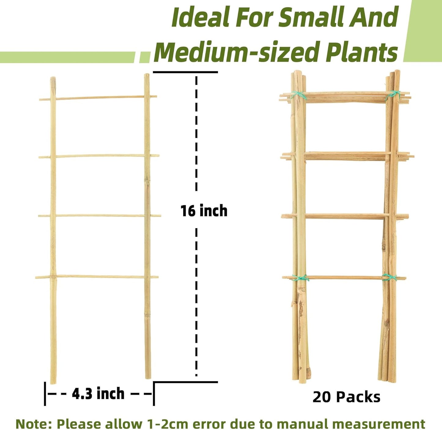 Avalution 20 Pack Bamboo Trellis for Climbing Plants Indoor, 16 Inch Garden Ladder Trellis for Potted Plants, Fan-Shaped Small Plant Support Trellis for Houseplants Ivy Hoya Vine Monstera