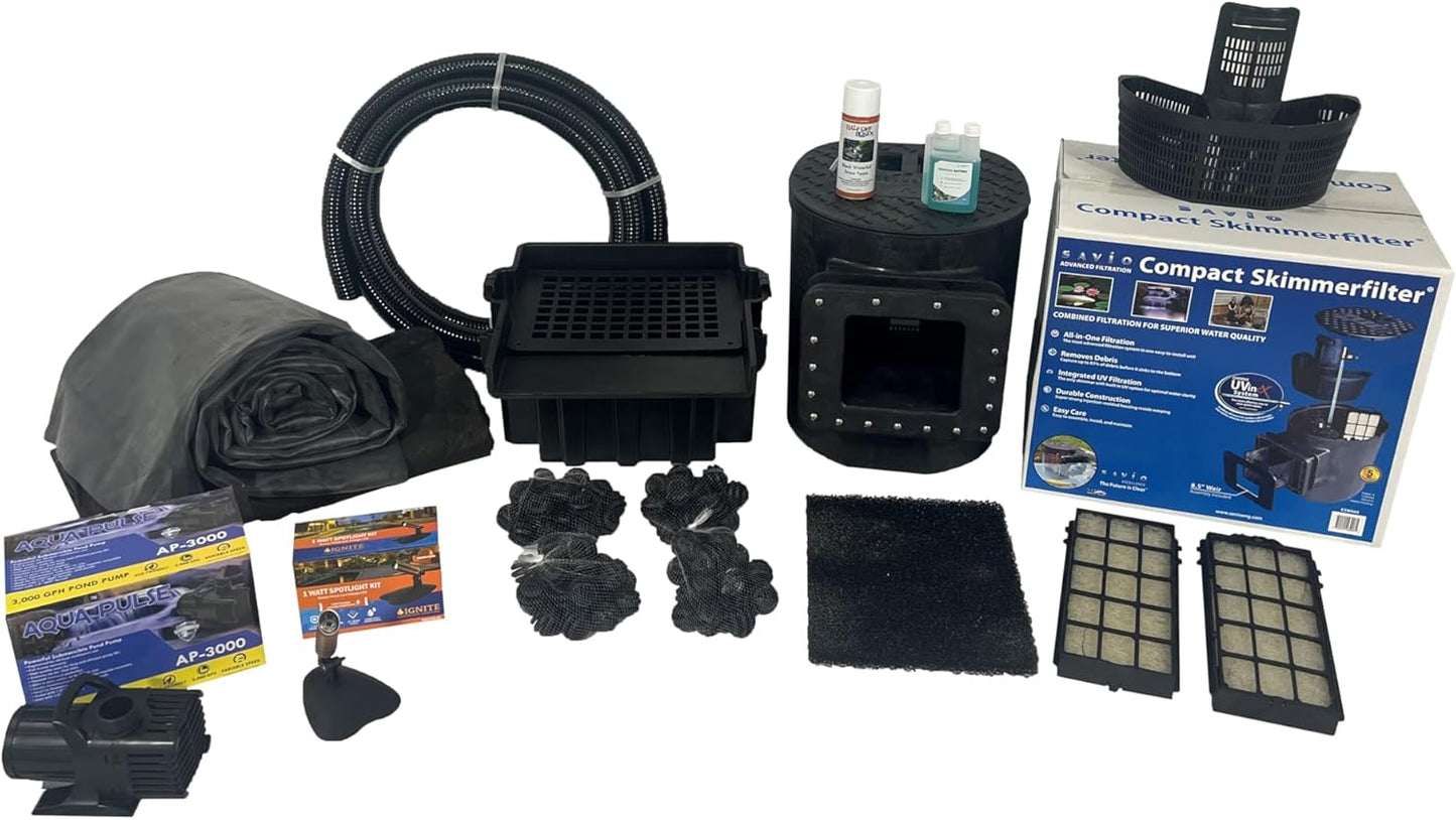 HALF OFF PONDS Savio Select 3,000 GPH Submersible Pump Pond Kit with 20' x 20' EPDM Rubber Pond Liner for Water Garden & Koi Pond