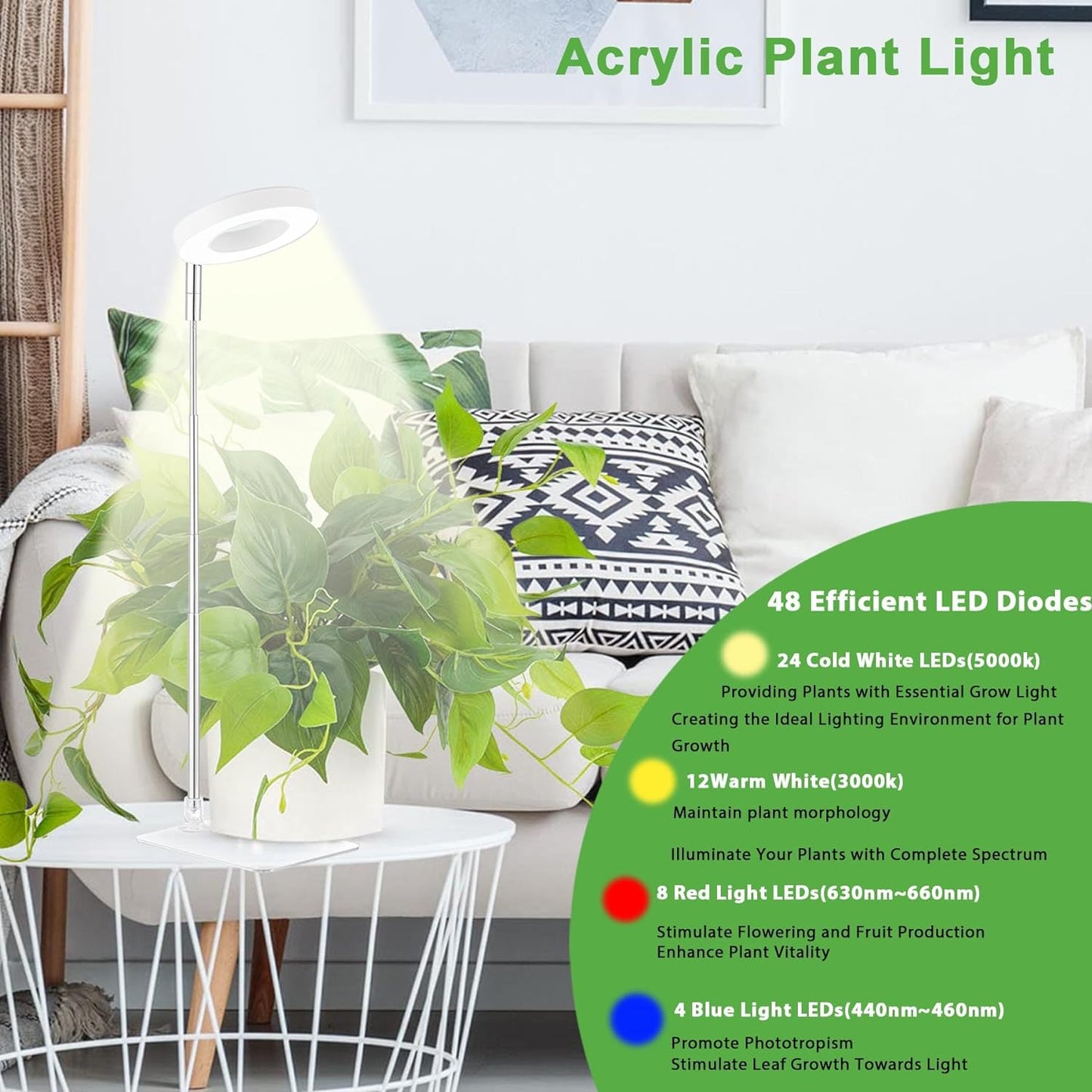 yadoker Halo Plant Grow Light, LED Growing Light Full Spectrum for Indoor Plants,Height Adjustable, Automatic Timer, 5V Low Safe Voltage,Idea for Small Plants