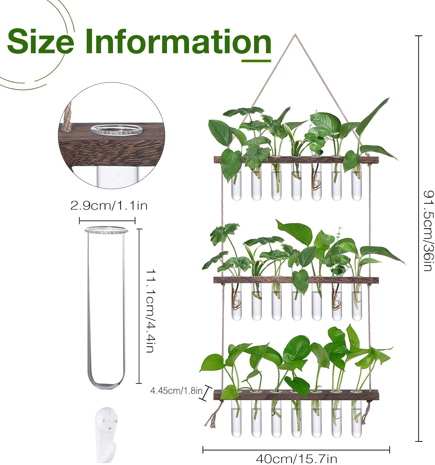 XXXFLOWER Wall Hanging Propagation Station with Wooden Stand 21 Glass Test Tubes 3 Tiered Planters Wall Terrarium for Home Office Plant Hanger Flower Vases Wall Decor Hydroponic Cuttings
