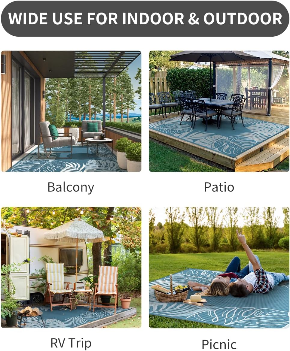 COCOER Tropical Outdoor Rug 8x10 Reversible-Waterproof Patio Rug-Quick Dry Outdoor Carpet-Outdoor Area Rugs Indoor Outdoor Rugs-Outside Rug Patio Decor for Porch Deck Balcony Backyard