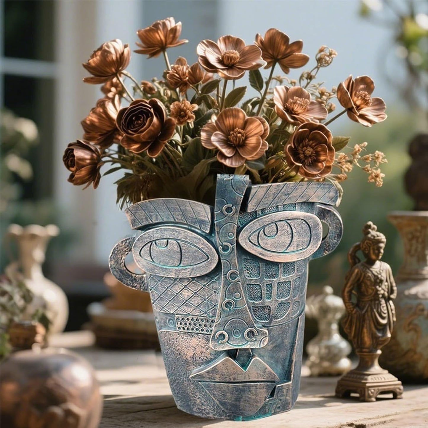 Large Flower Pots Colorful Face Planters Head Planter, Modern Abstract Funky Plant Pots Indoor&outdoor Garden Plant Ornament Show Pieces, Cute Eclectic Flower Planters Pots for Shelf Centerpieces