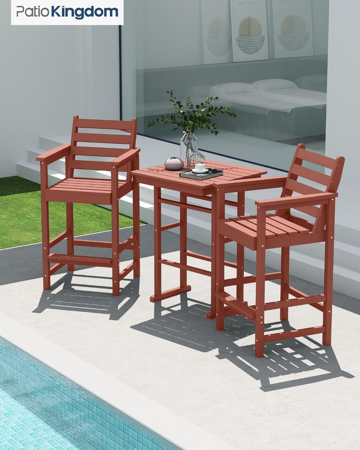 3-Piece Outdoor Bar Set with Beige 11FT Cantilever Umbrella, HDPE Tall Balcony Adirondack Chairs and Table, Outdoor Bar Stools for Patio (Terracotta)