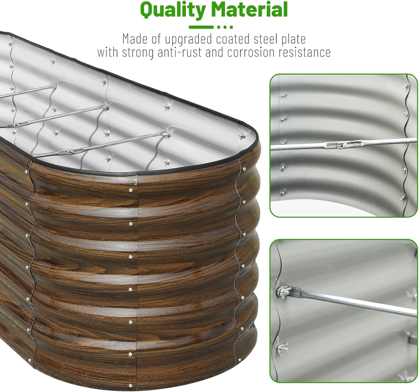 SnugNiture 8x2x2ft Raised Garden Bed Kit, 24" Tall Outdoor Metal Raised Planter Box for Planting Plants Vegetables Flowers Fruits, Brown