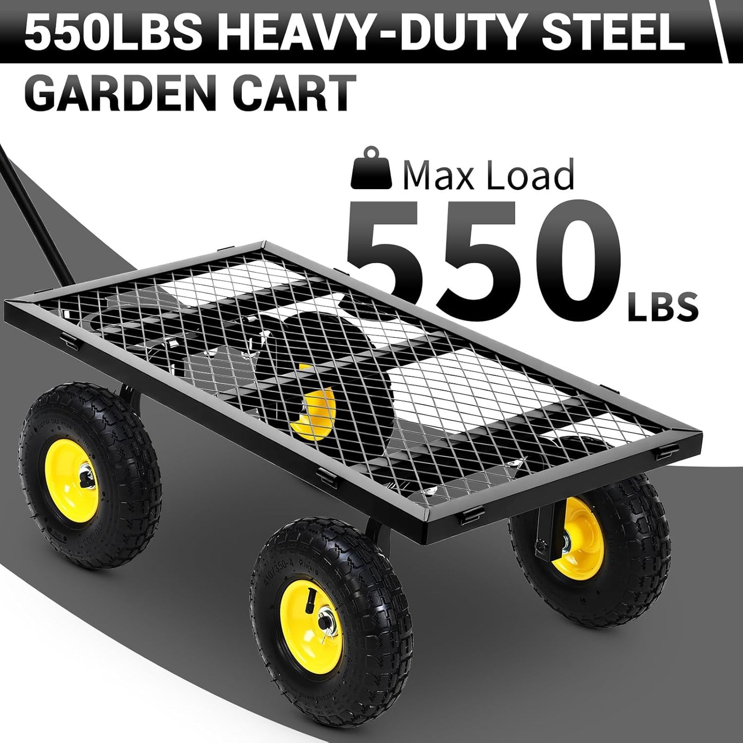 Heavy Duty Steel Garden Cart, 880LBS Pullable Metal Garden Wagon with 10" Wheels, 180° Rotating Handle and Removable Sides for Outdoor, Farm, Yard, Beach ﻿