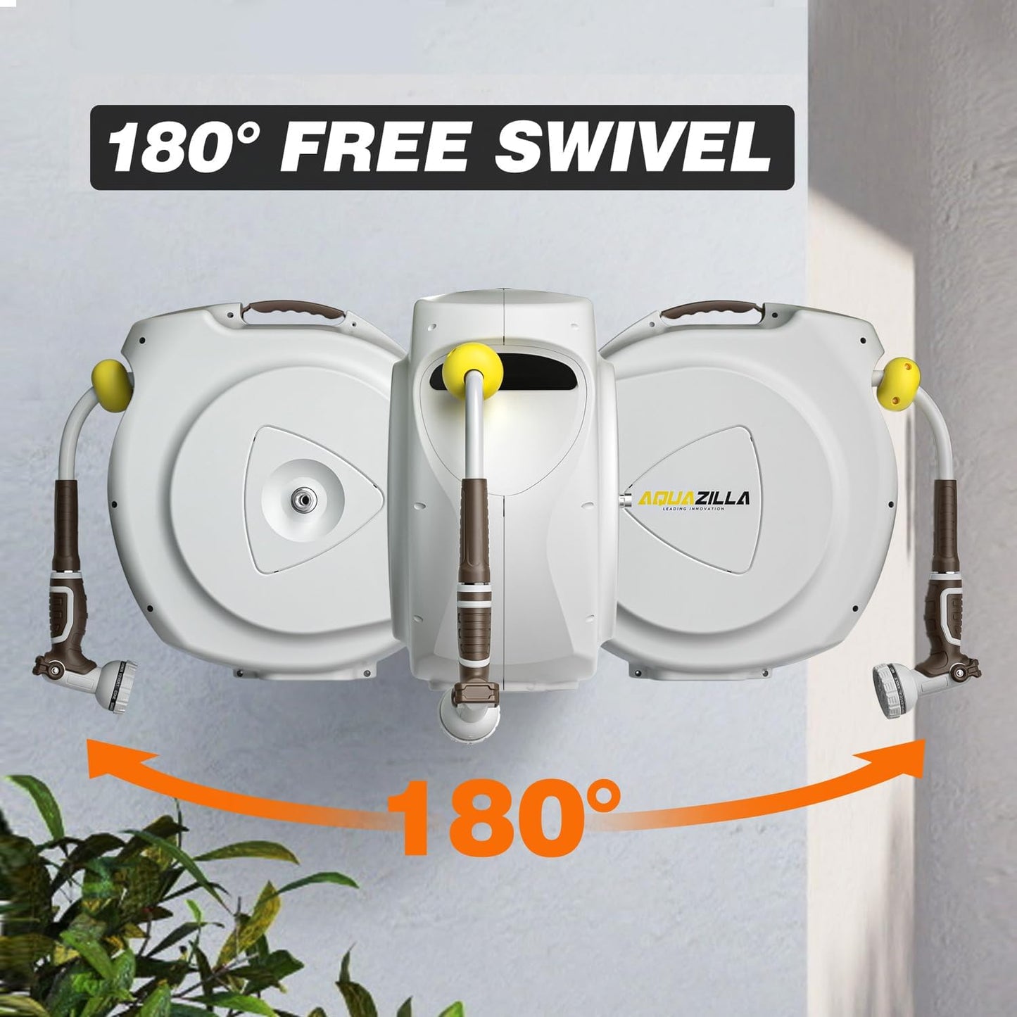 Retractable Garden Hose Reel, 1/2 in 100+6 ft, Heavy Duty Wall Mounted Water Hose Reel, Spring Power Automatic Rewind, Any Length Lock, 180° Swivel Bracket, 10 Pattern Spray Nozzle