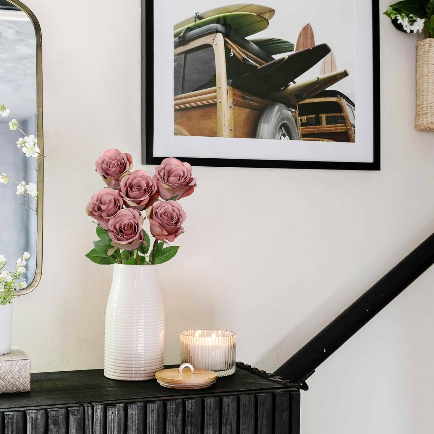 Briful Dusty Roses Pink Artificial Flowers– 6PCS 18.9" Faux Rose Silk Flowers with Long Stems Realistic Fake Rose Bouquet for DIY Wedding Arrangements Table Vase Centerpieces Home Event Decor