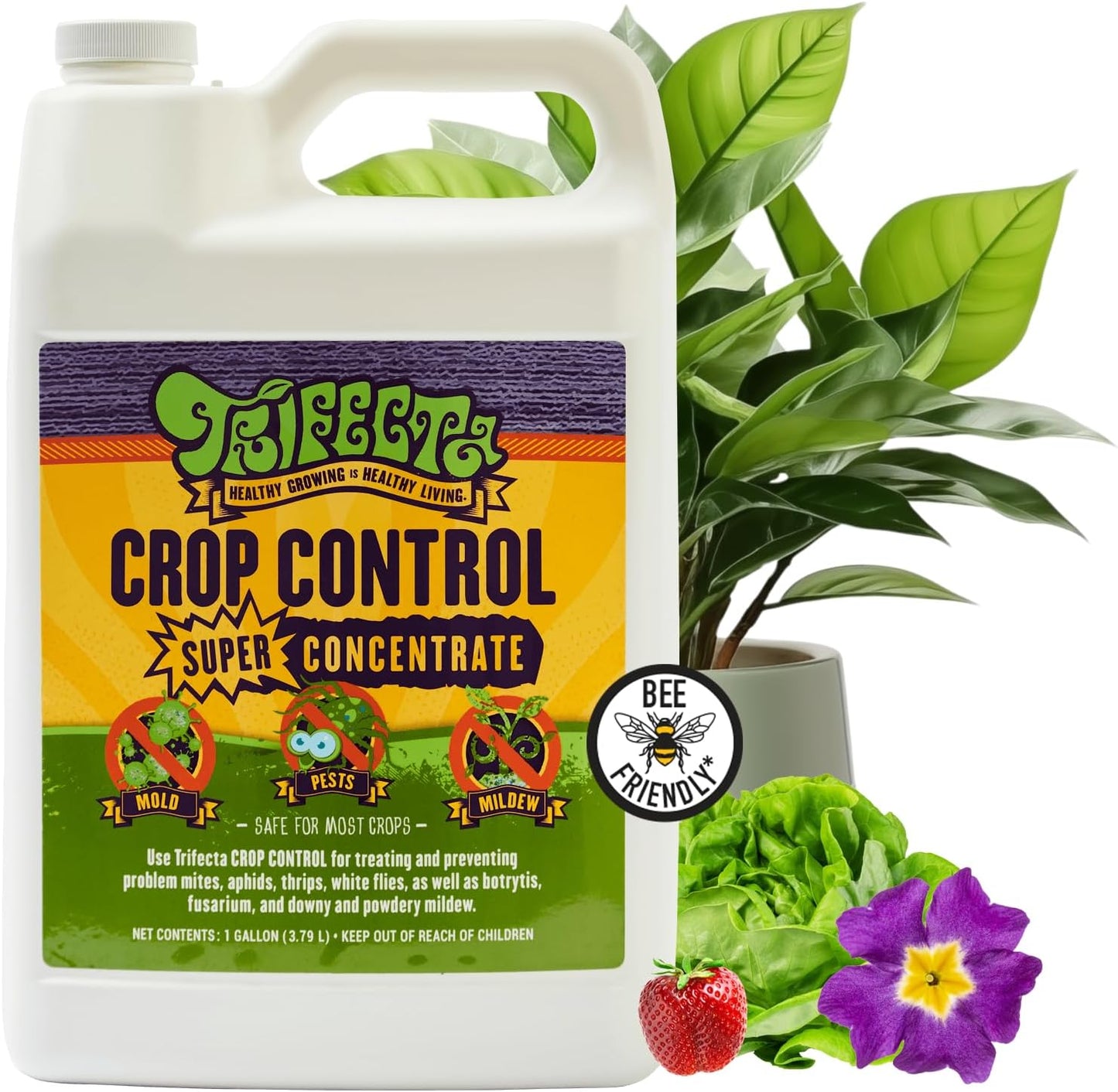 Trifecta Crop Control Super Concentrate All-in-One Natural Pesticide, Fungicide, Miticide, Insecticide, Help Defeat Spider Mites, Powdery Mildew, Botrytis, Mold, and More on Plants - Gallon