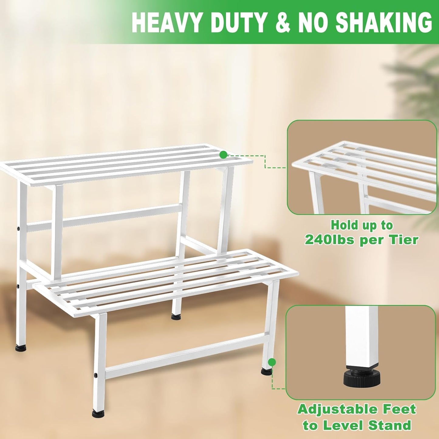 Metal Plant Stand Outdoor Plant Shelf Indoor,2 Tier Heavy Duty Ladder Plant Stands for Multiple Plants,26" L x 20.25" H x 17.75" W,White