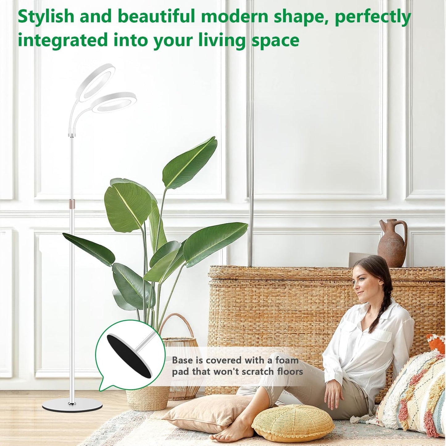 Large Plant Light for Indoor Plants, 2 Head Full Spectrum Grow Light with 68" Adjustable Stand for Growing Large Tall Plants, White Halo Floor LED Grow Lamp with 16 Hour Timer