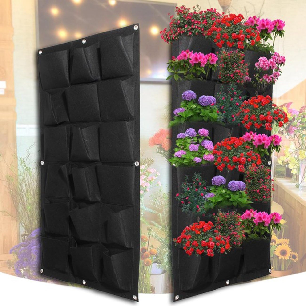 Ogrmar 18 Pockets Vertical Wall Garden Planter Plant Grow Bag for Flower Vegetable for Indoor/Outdoor (18 Pockets, Black)