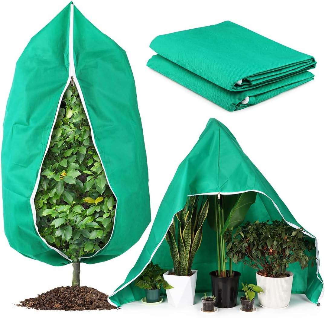 4-Pack Plant Covers Freeze Protection, Frost Covers with Zipper Drawstring, Plant Protectors from Animals, Outdoor Winter Frost Cold Weather Shrubs Trees Jacket Covers (31.5" x 47.3",Green)