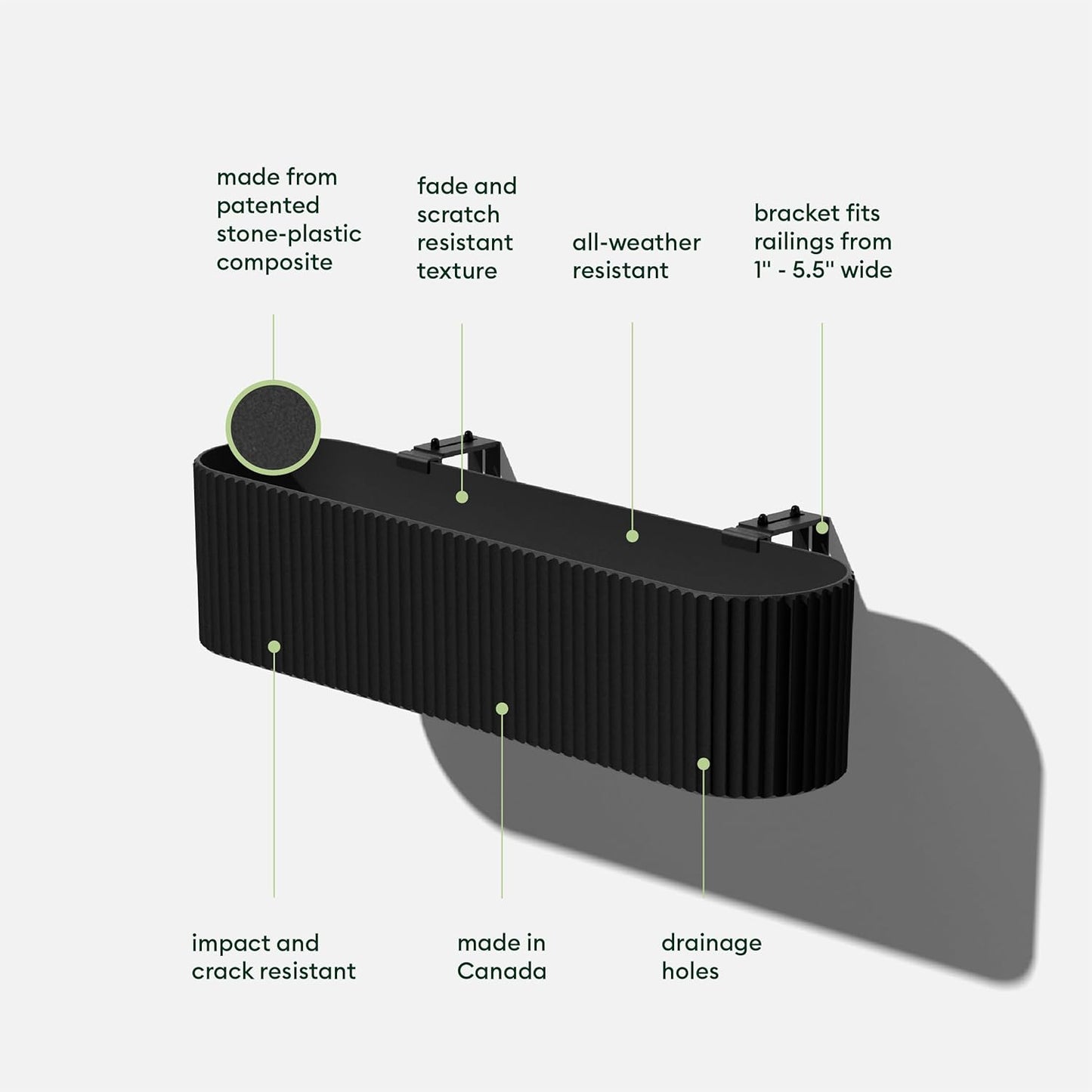 Veradek Demi Series Railing Planter - Hanging Planter Box for Windowsill/Balcony | Plastic-Stone Composite w/Railing Bracket | Modern Décor for Flowers