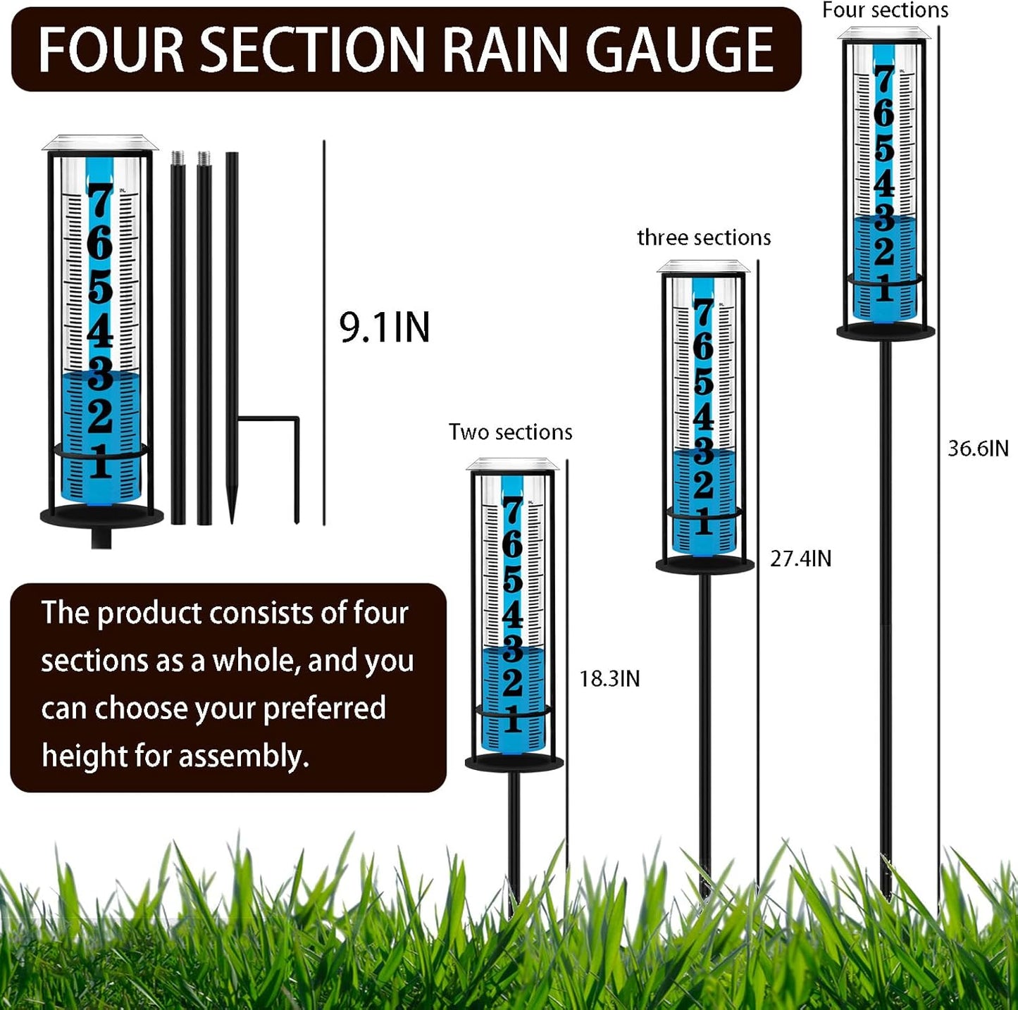 Rain Gauge outdoor, Upgraded Accurate Rain Gauges Outdoors best rated, Thickened Transparent Plastic Rain Measure Gauge for Yard, Adjustable Height Large Rain Measuring Tool for Garden, Easy to Read