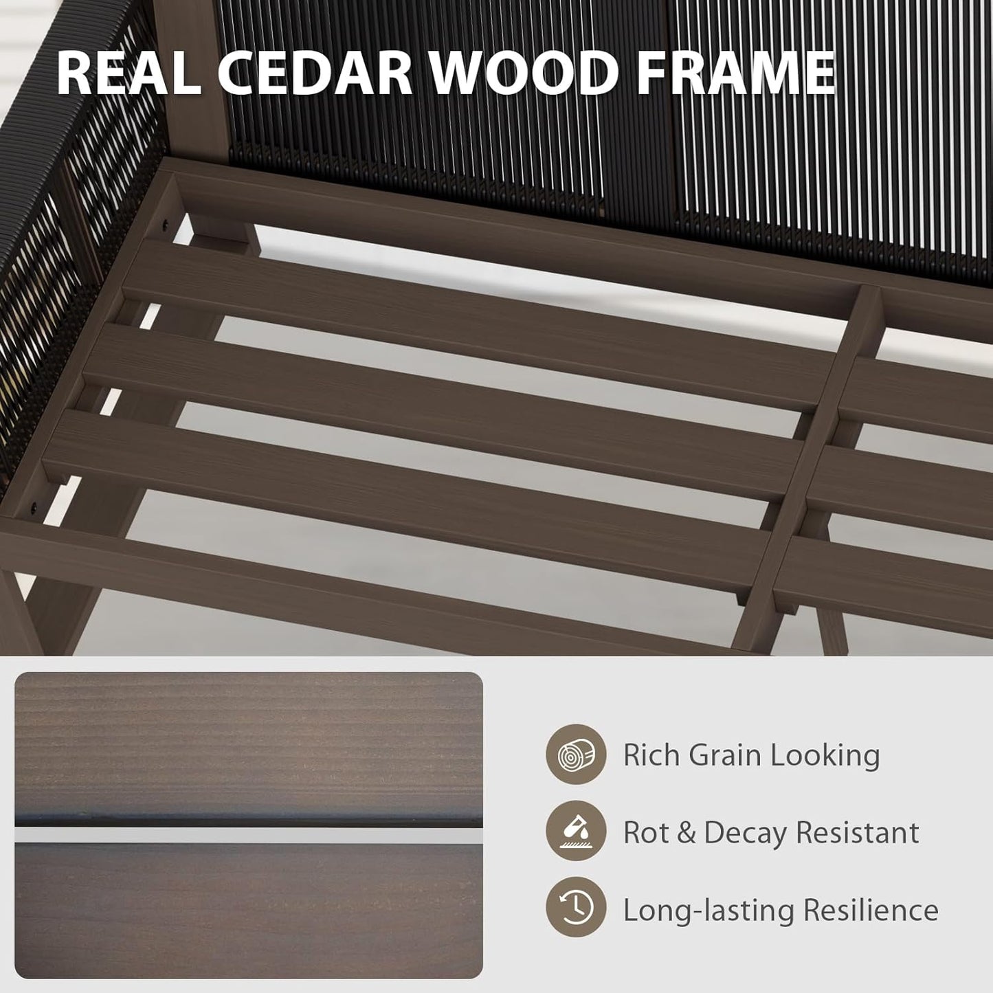 EAGLE PEAK Natural Wood Outdoor Patio Furniture, Cedar Furniture, Conversation Set, Outdoor Seating for Deck Patio Porch, Sofa & Ottomans, 3 Pieces, Brown/Red