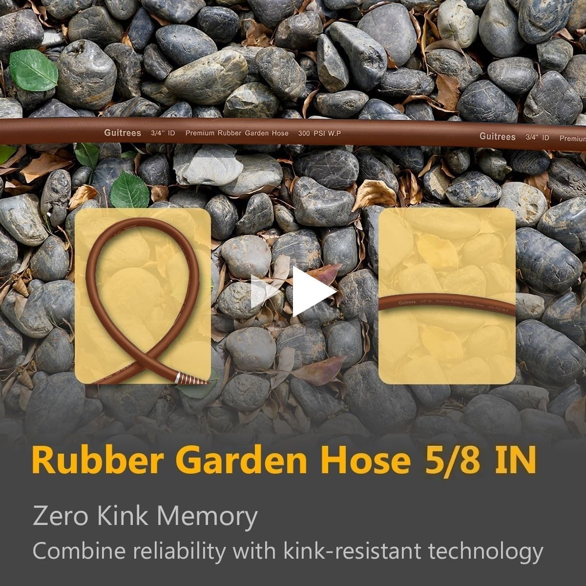 Garden Hose 75FT x 5/8", Heavy Duty Rubber Hose, Water Hose with Five Layered Braiding, Male to Female Fittings, 1000PSI Burst, 300PSI Working (Brown)