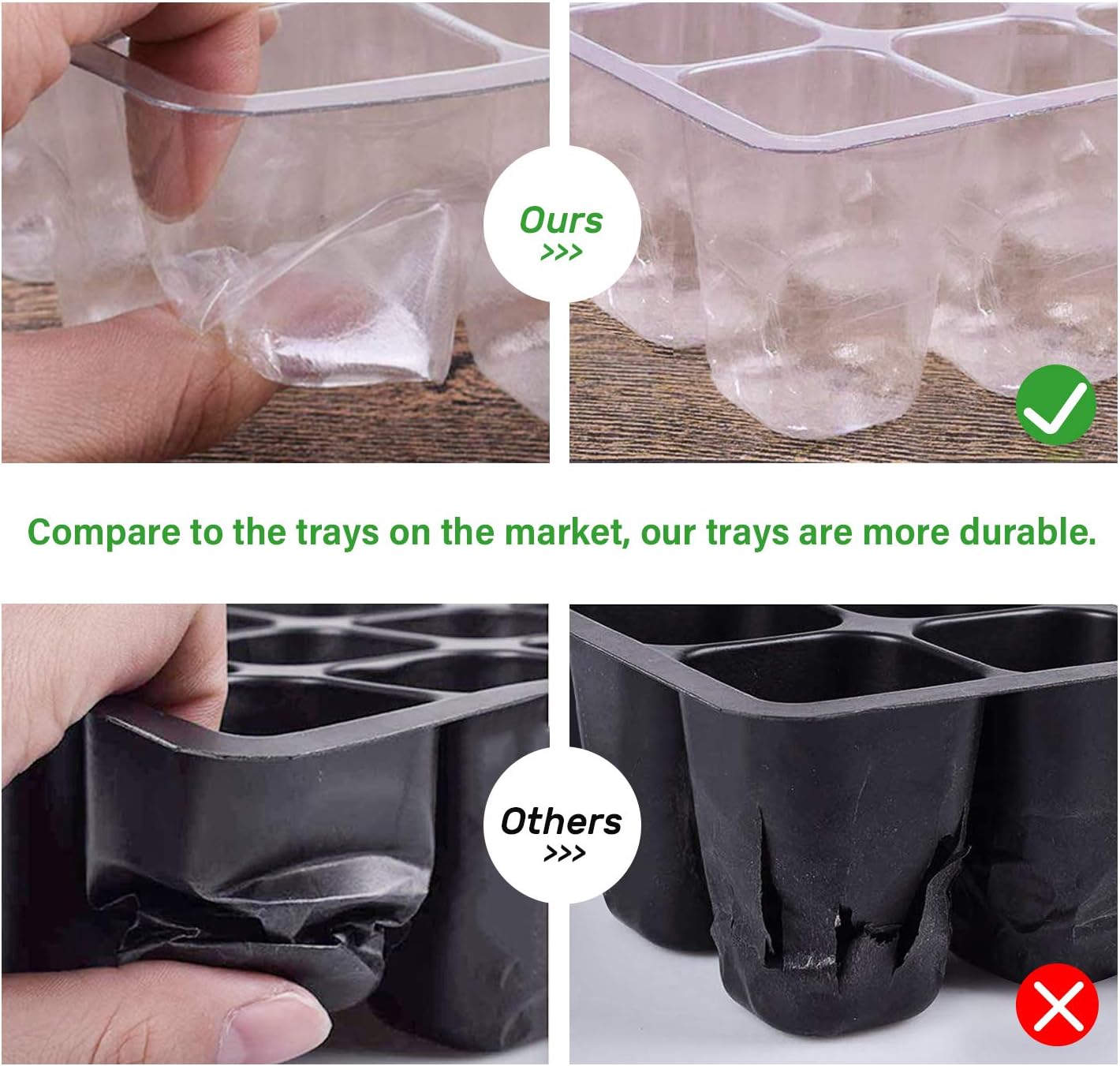 Bonviee 12 Packs Seed Starter Tray with Drainage Holes, Reusable & Durable, Clear for Root Monitoring, Easy to Repotted Without Root Damage, 12 Cells per Tray