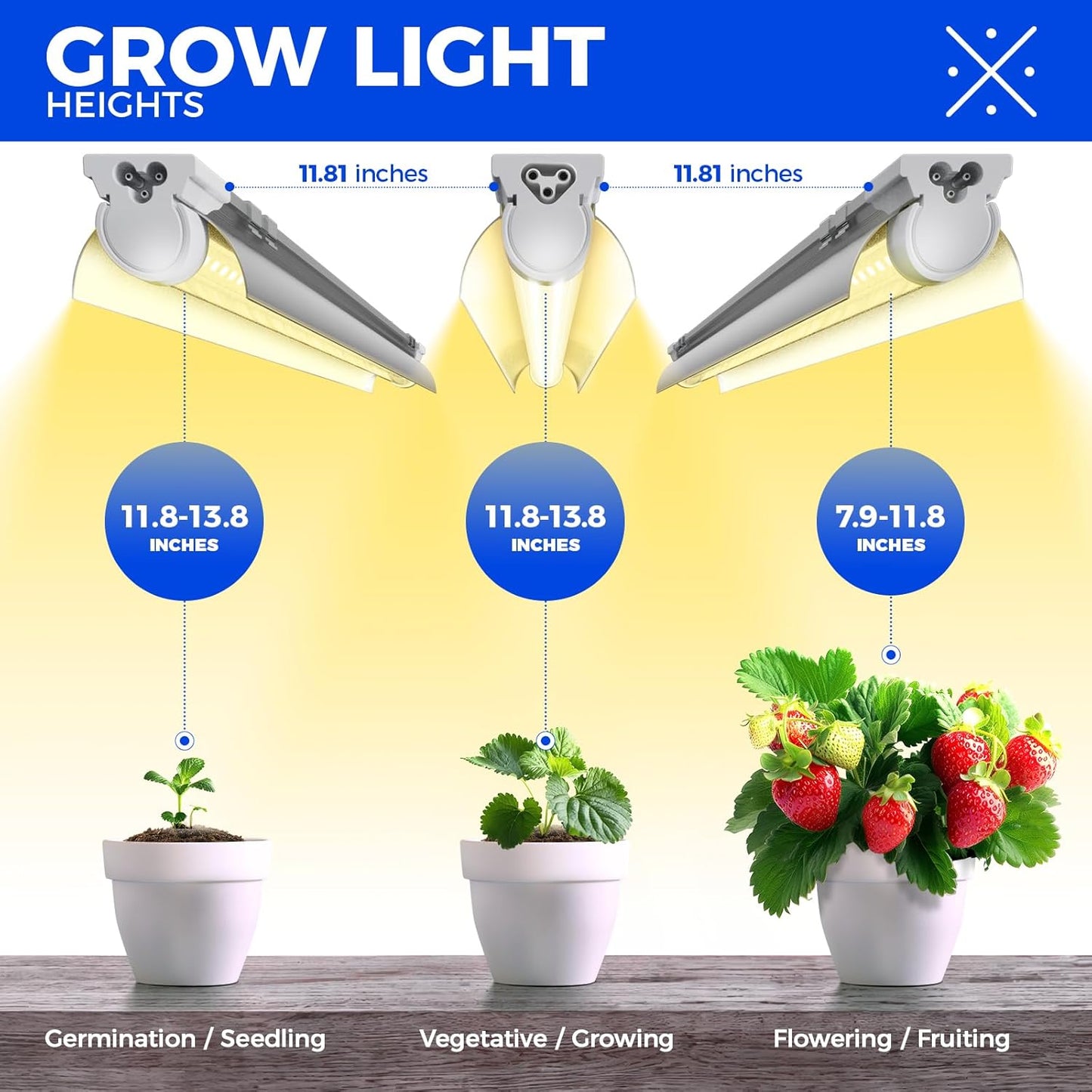 Barrina Full Spectrum LED Grow Light, 168W(4 x 42W), Grow Light Strips for Indoor Plant, 4FT Plant Grow Light, T8 Growing Lamp Fixture, Yellow, 4-Pack