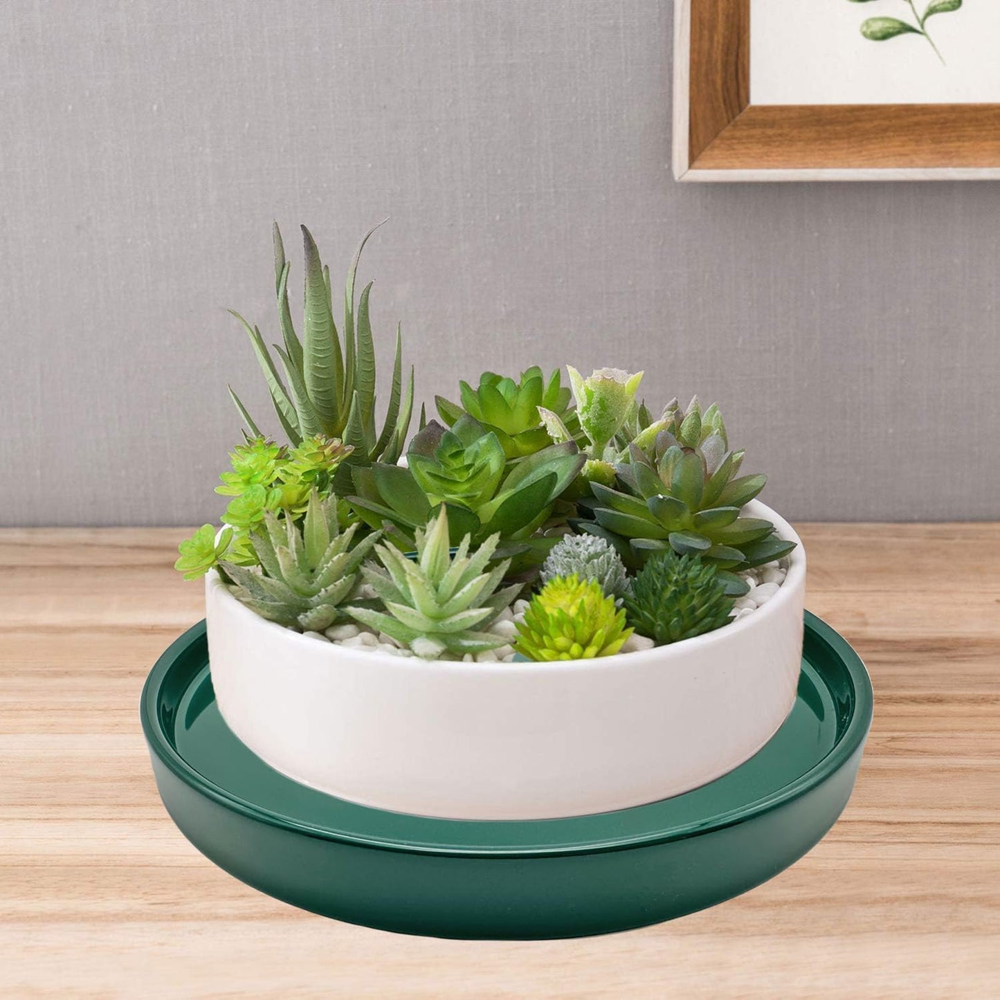 Ceramic Plant Saucer Pot Tray 12 Inch, Planter Saucers 4 5 6 7 8 9 10 11 12 13 Inch for Indoors Outdoor, Durable Sturdy Flower Drainage drip Water Tray for Glazed Pots Base (12.7 Inch-Green)