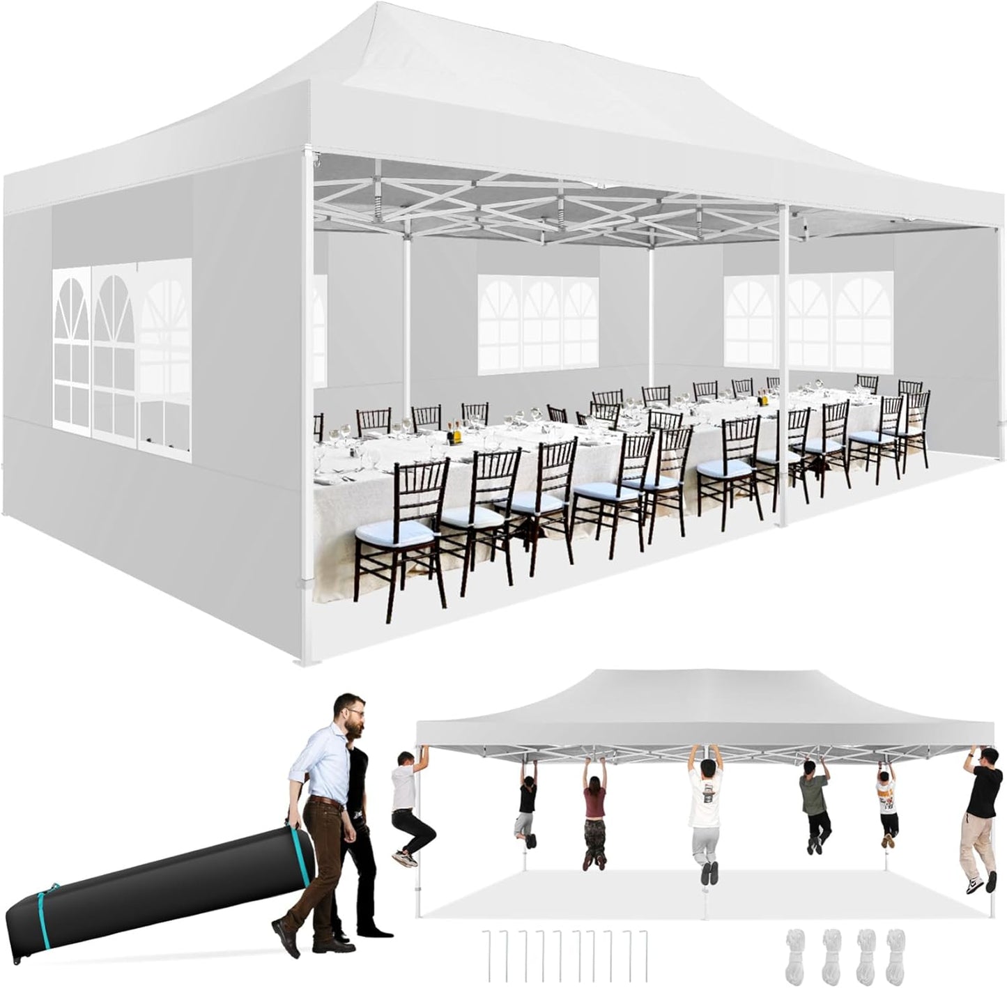 COBIZI 13x26 Pop up Canopy Heavy Duty with 6 Sidewalls, Easy Set-up Commercial Outdoor Party, 100% Waterproof Wedding Canopy Gazebo, 2 Height Adjustable with Wheeled Bag,White