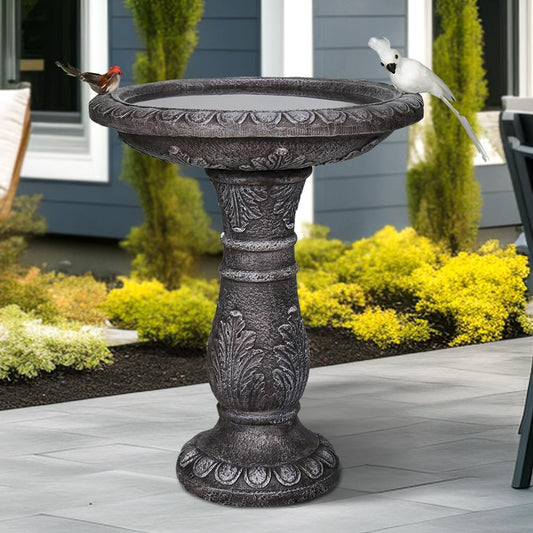 24.4" H Cement Bird Bath for Garden- Fibre Reinforced Concrete Bird Baths for Outdoors, Large Size Vintage Carved Pedestal Birdbath for Patio, Yard, Lawn -20”Dia. X 24.4”H Bird Fountain