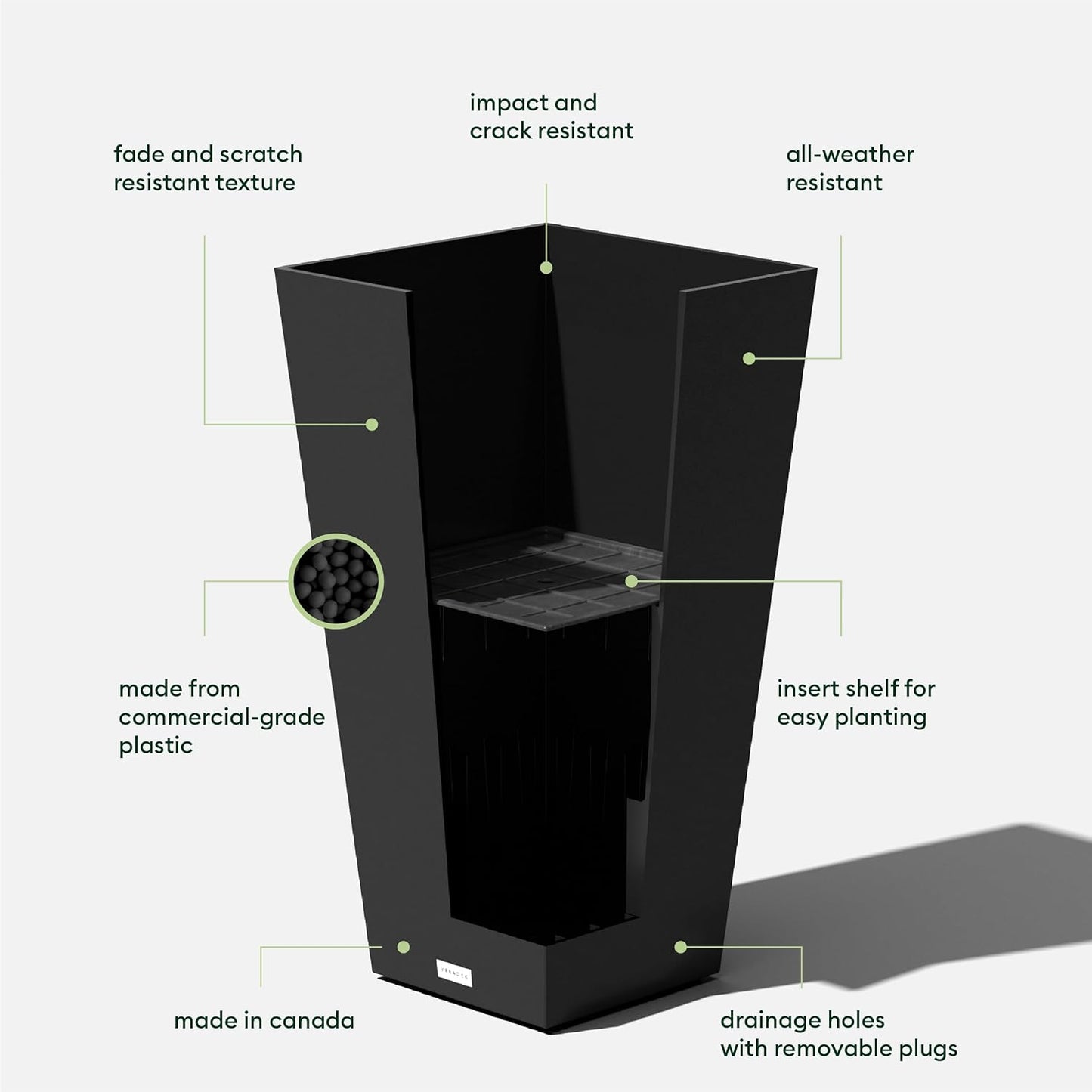 Veradek V-Resin Indoor/Outdoor Taper Planter, Set of 2 (30 inch, Black)