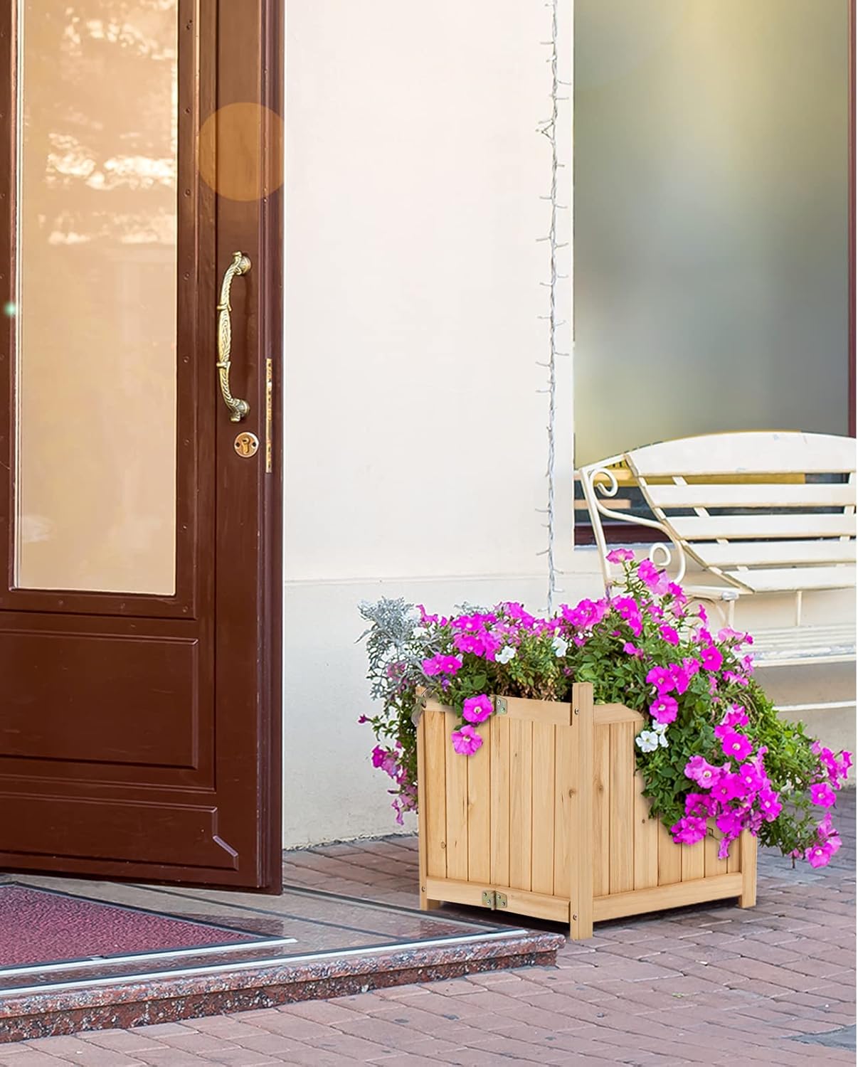 Giantex 15” Planter Raised Garden Bed - Wooden Planting Box, Outdoor Folding Square Planter w/Removable Bottom, Premium Drainage System for Herbs, Fruits, Flowers, Succulents, Simple Assembly