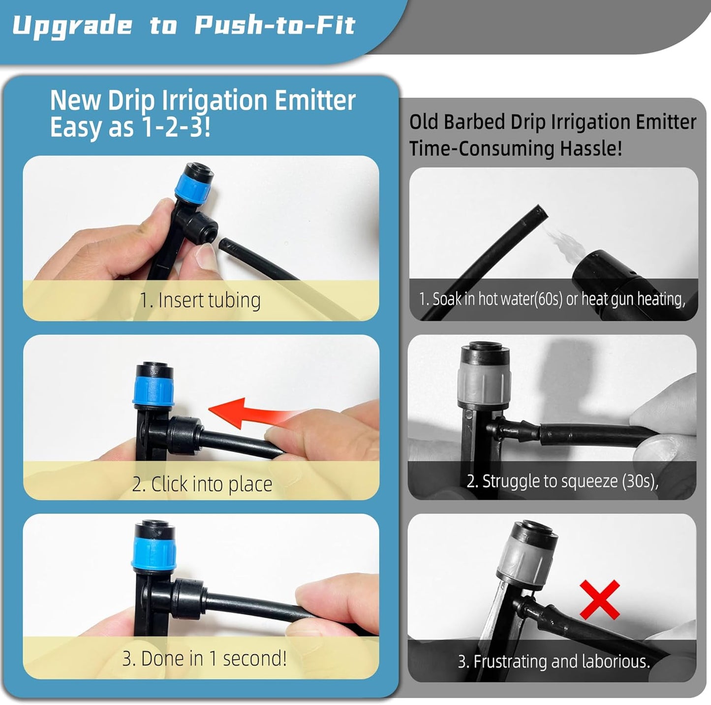 30PCS Push-to-Fit Drip Irrigation Emitters for 1/4 inch Irrigation Tubing, Adjustable 360 Degree Vortex Drip Emitters with Stake, Irrigation Dripper Sprinklers for Drip Irrigation System