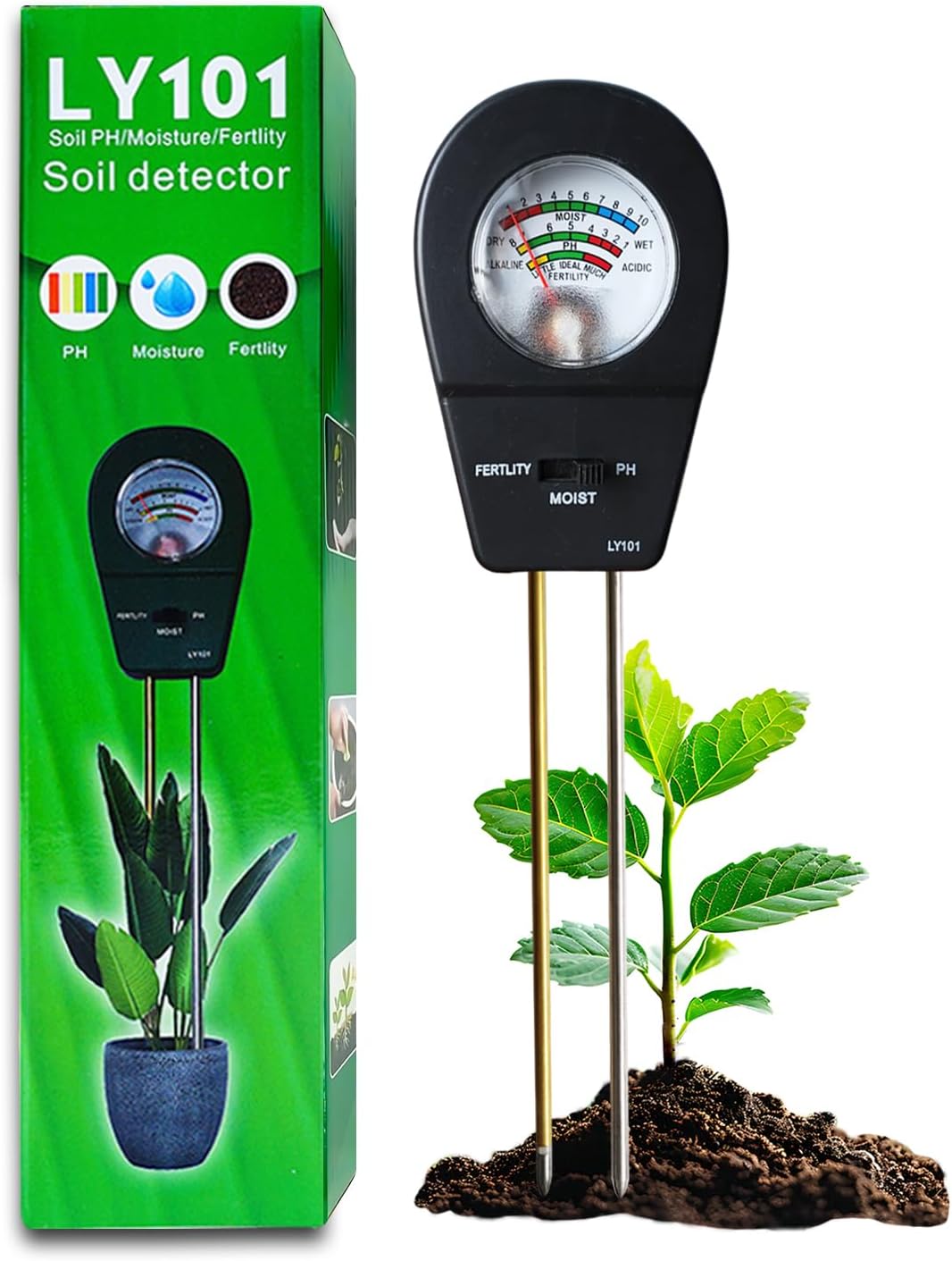 Soil Test Kit, ph Soil Tester for Garden Soil - 3-in-1 Digital Soil Moisture Meter, Soil pH Meter & Fertility Soil Tester for Indoor & Outdoor Garden, Farm, Patio, Lawn，Black