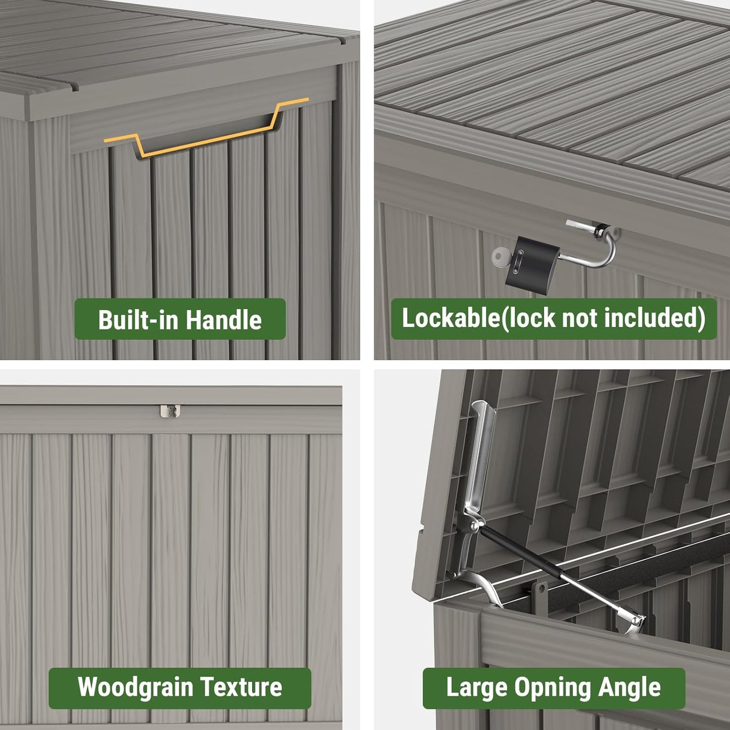 Mars Villa 180 Gallon Outdoor Storage Box Waterproof, Extra Large Resin Deck Box, Outside Storage Bin for Patio Furniture Cushion, Pool Supply, Sports Gear, UV Resistant and Weatherproof, Greige