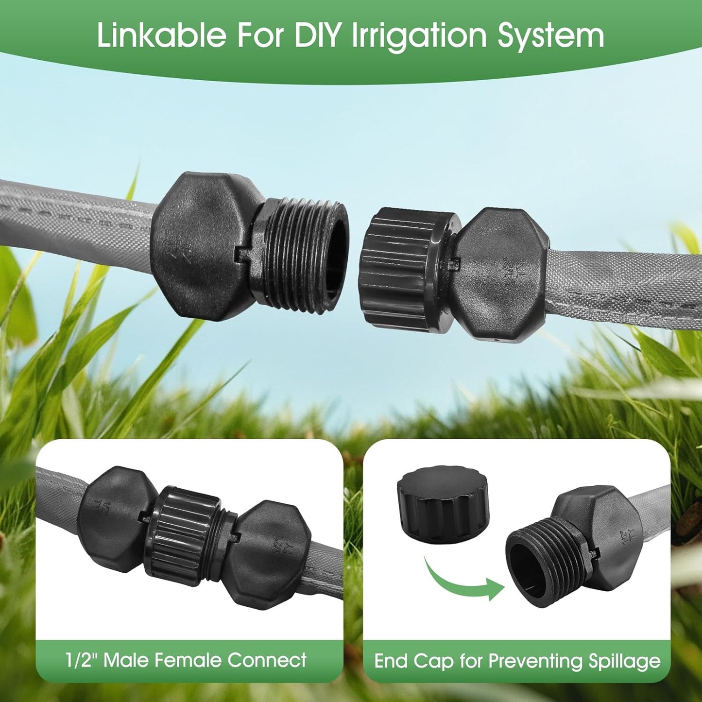 Flat Soaker Hose for Garden Beds 100 ft,Linkable Drip Irrigation Hose Save 80% Water, Leakproof Watering Hose with Holes, Duty Double Layer Flexible Leakproof(50 FT x 2Pack)