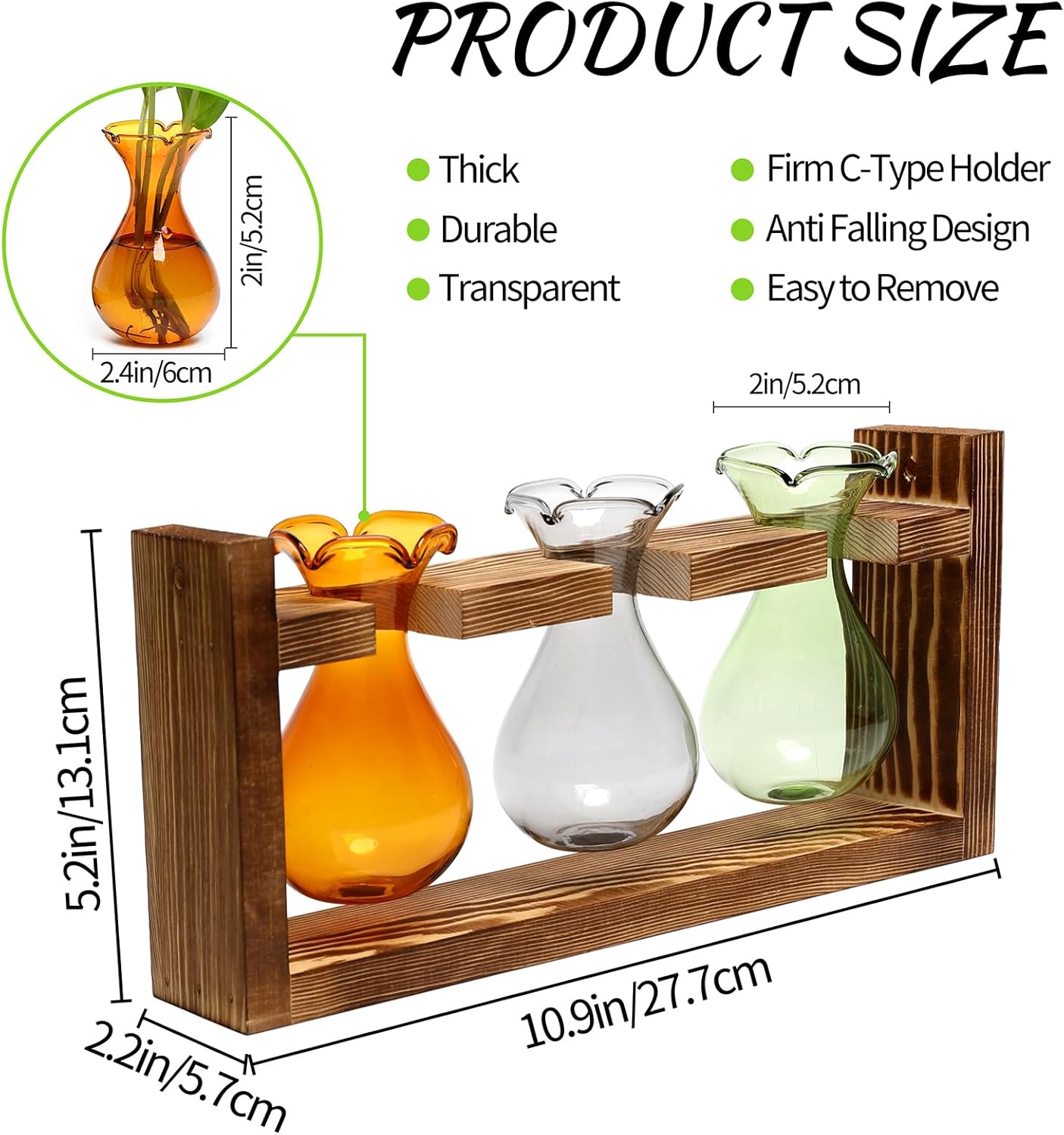 Plant Propagation Station Plant Terrarium Unique Birthday Gifts for Women Plant Lovers Home Office Decor Planter with Wooden Stand - 3 Bulb Glass Vase