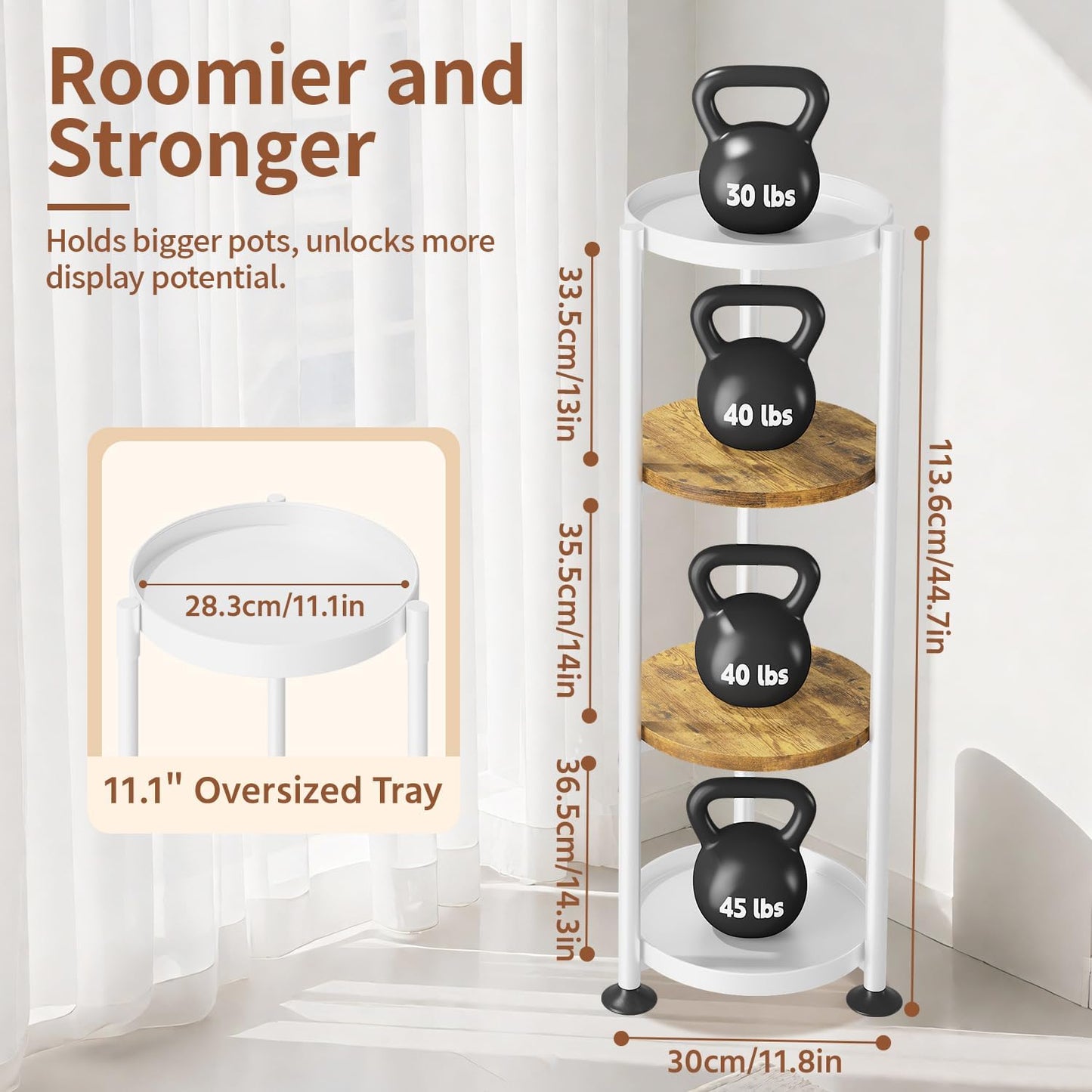 LASZOLA 4 Tier White Plant Stand Indoor for Large Tall Heavy Duty Flower Planter, Metal Vertical Multi Level Rack for Narrow Floor Corner, Sturdy Round Holder Organizer, Modern, Mid Century, Farmhouse