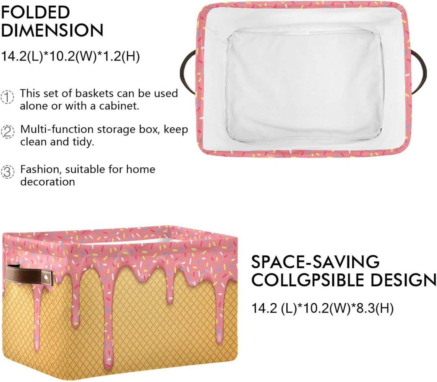 Ice Cream Rectangular Storage Basket Organizer Bin Shelf Baskets For Clothes Gifts For Home Office Dorm