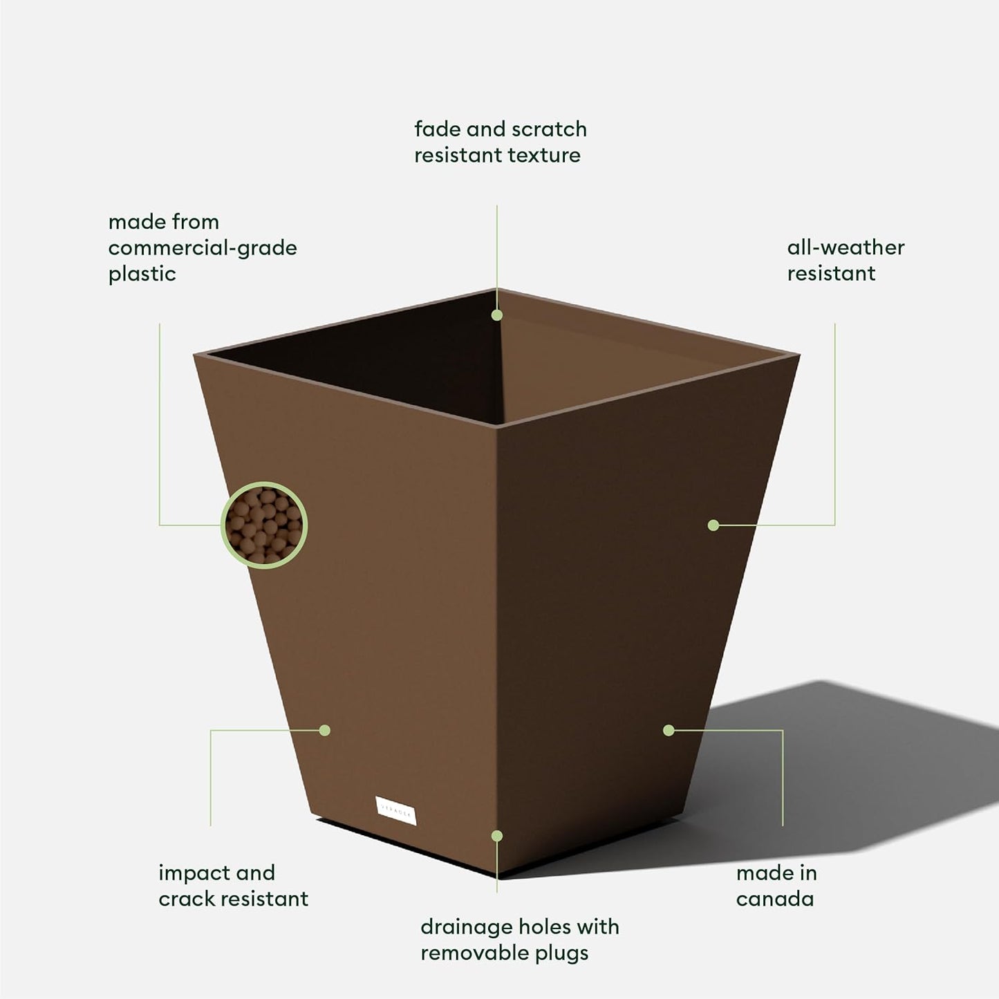 Veradek Pure Series Nobleton Plastic Planter - Large Pots for Indoor or Outdoor Porch/Patio | Durable All-Weather Use with Drainage Holes | Modern Planter Décor for Flowers, Shrubs, Trees