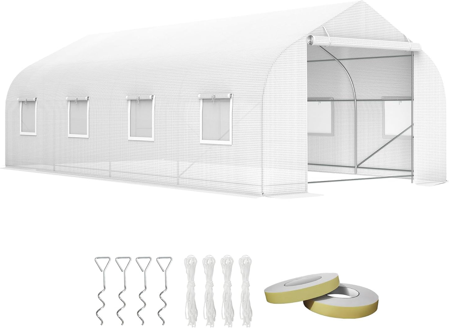 Outsunny 20' x 10' x 7' Outdoor Walk-in Greenhouse, Tunnel Green House with Roll-up Windows, Zippered Door, PE Cover, Heavy Duty Steel Frame, White