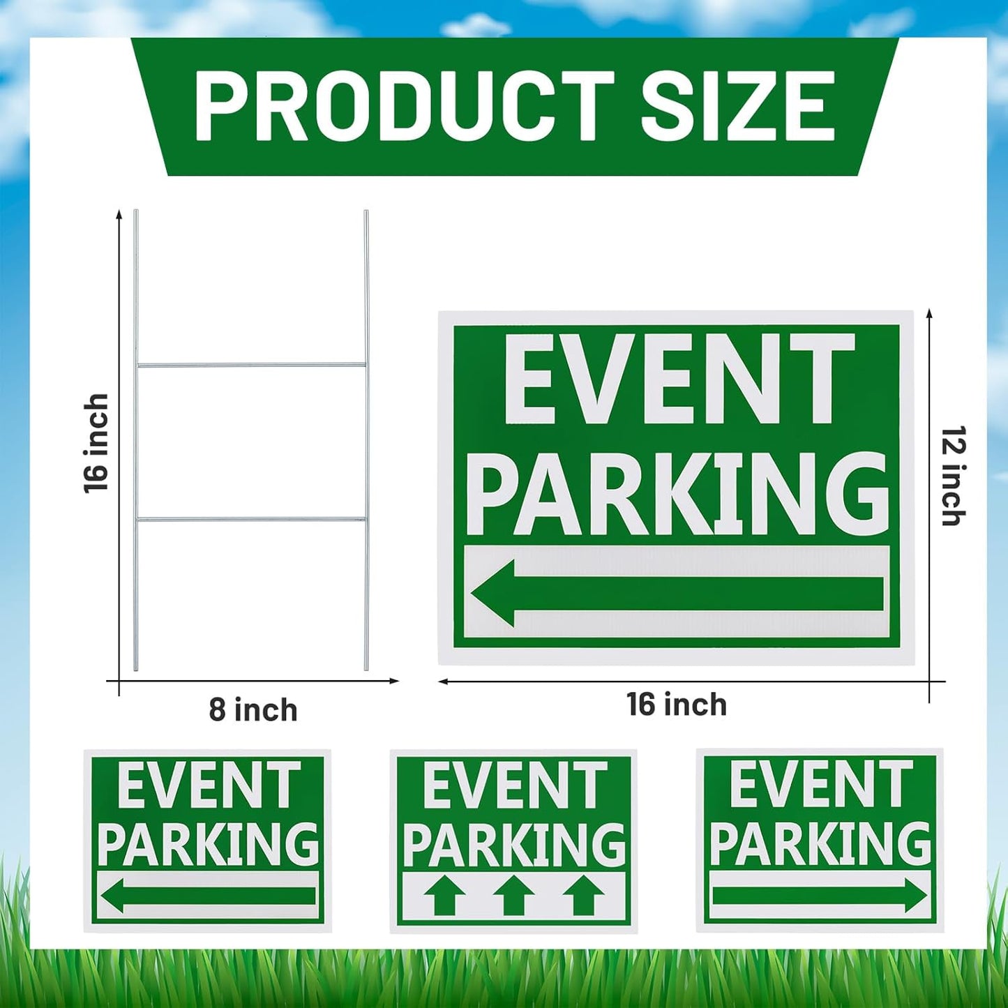 Juexica 9 Pieces 16 x 12 Inches Outdoor Event Parking Signs with Arrow Corrugated Plastic Yard Double Sided Event Signs Outdoor Directional Guest Parking(Green)