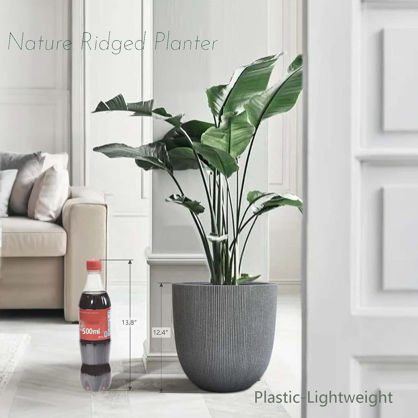 12.4" Tall Round Plastic Planter for Indoor Outdoor Plants, Large Indoor Outdoor Plant Pots with Drainage Hole and Plug, Flower Pots for Plants, Modern Decorative Planter Pots for Home Garden Patio