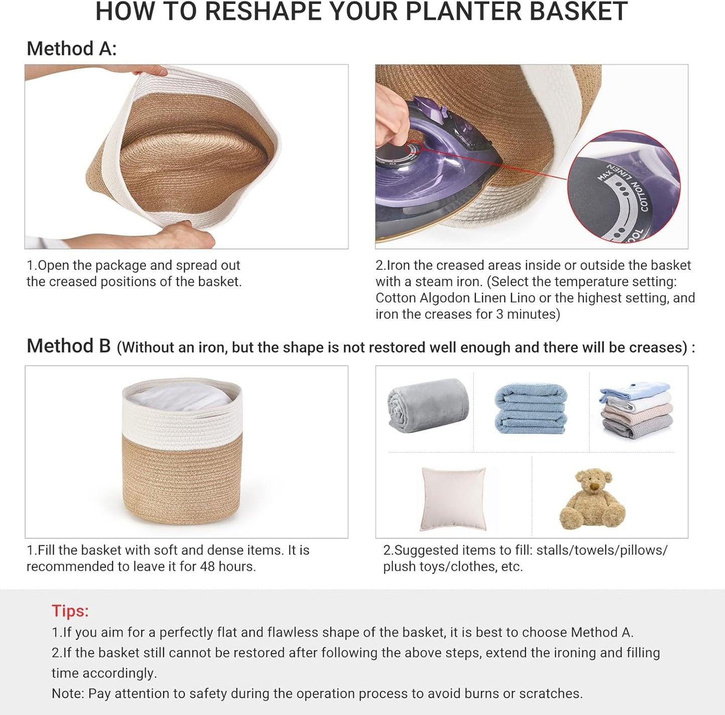 Dahey Small Cotton Rope Plant Basket Woven Plant Coiled Basket for Up to 7" Planter, Decorative Flower Pot Cover Closet Storage Bin Table Desk Organizer for Home Decor, White and Beige